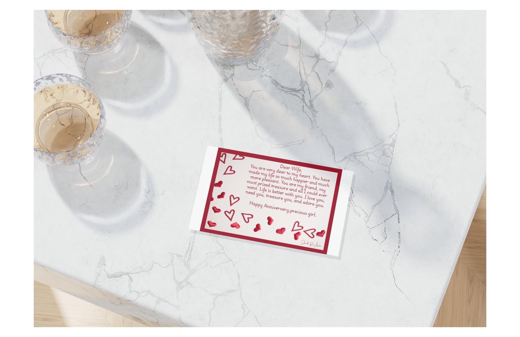 Anniversary Card for Her - "Dear Wife" - Hearts Design - Digital/Printable Card