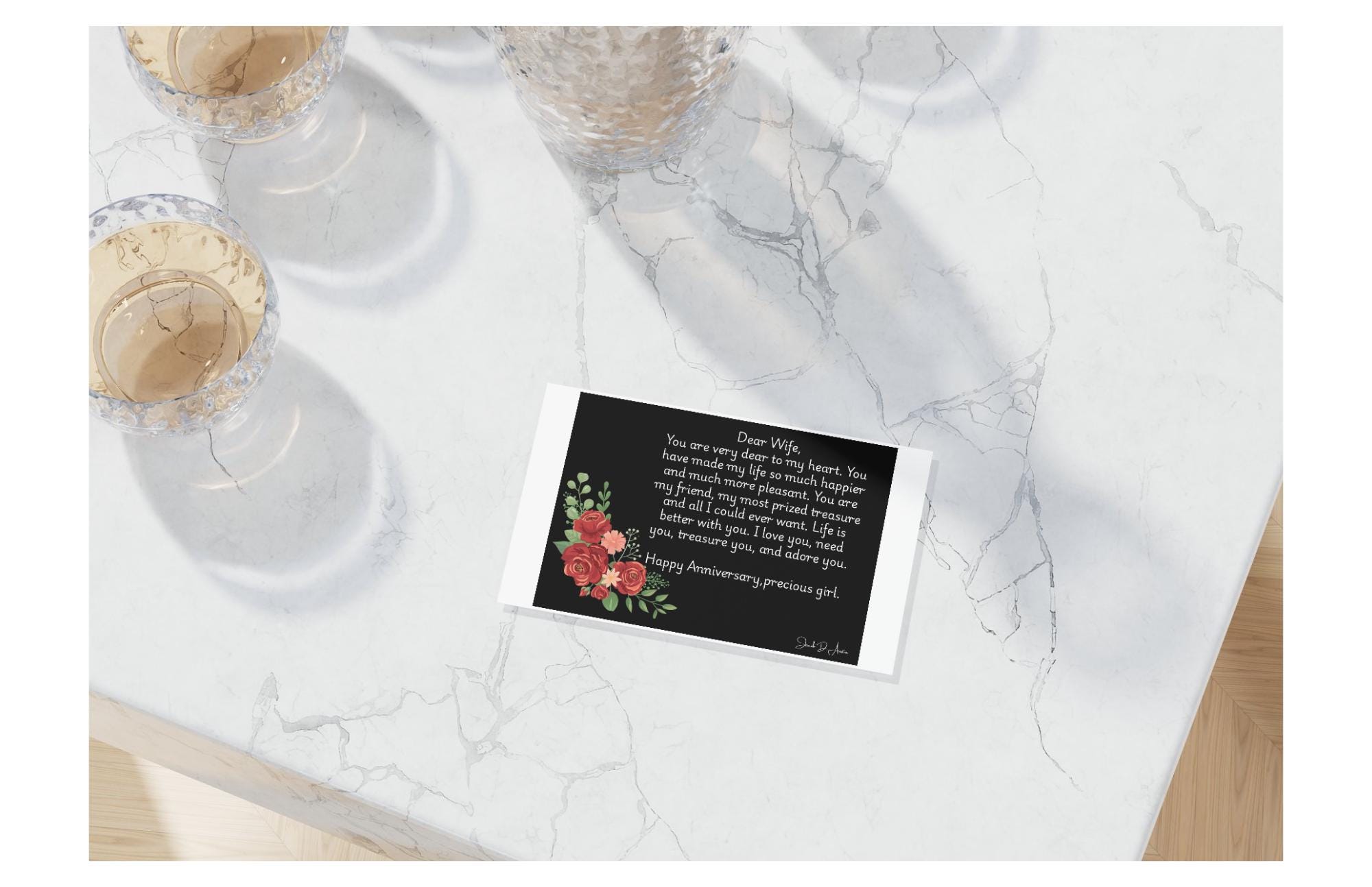 Anniversary Card for Her - "Dear Wife" - Black Design - Digital/Printable Card