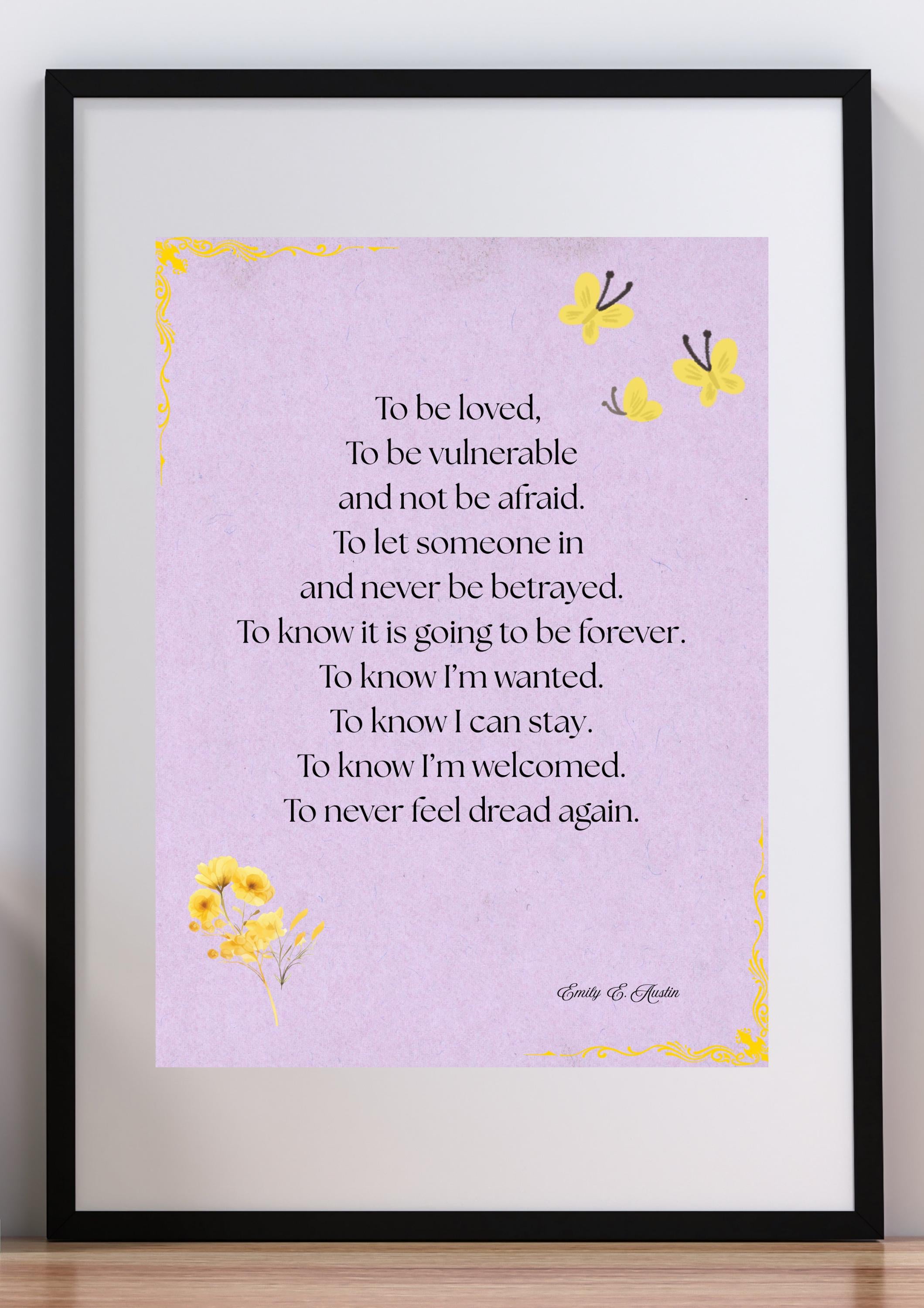 Romantic love poem art print, purple digital download poster, To Be Loved
