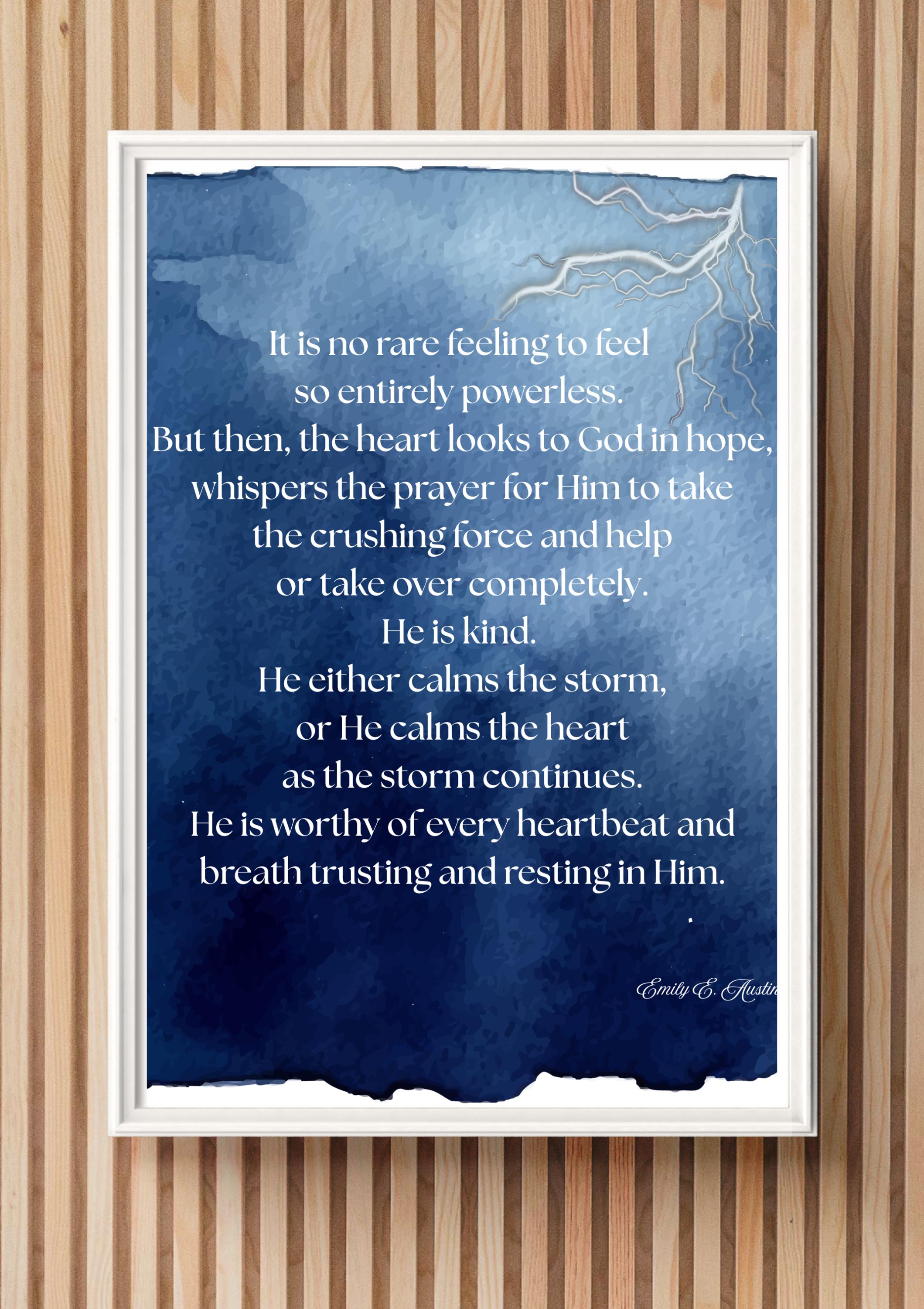 Calm the Storm wall art, spiritual quote printable, minimalist digital download poster