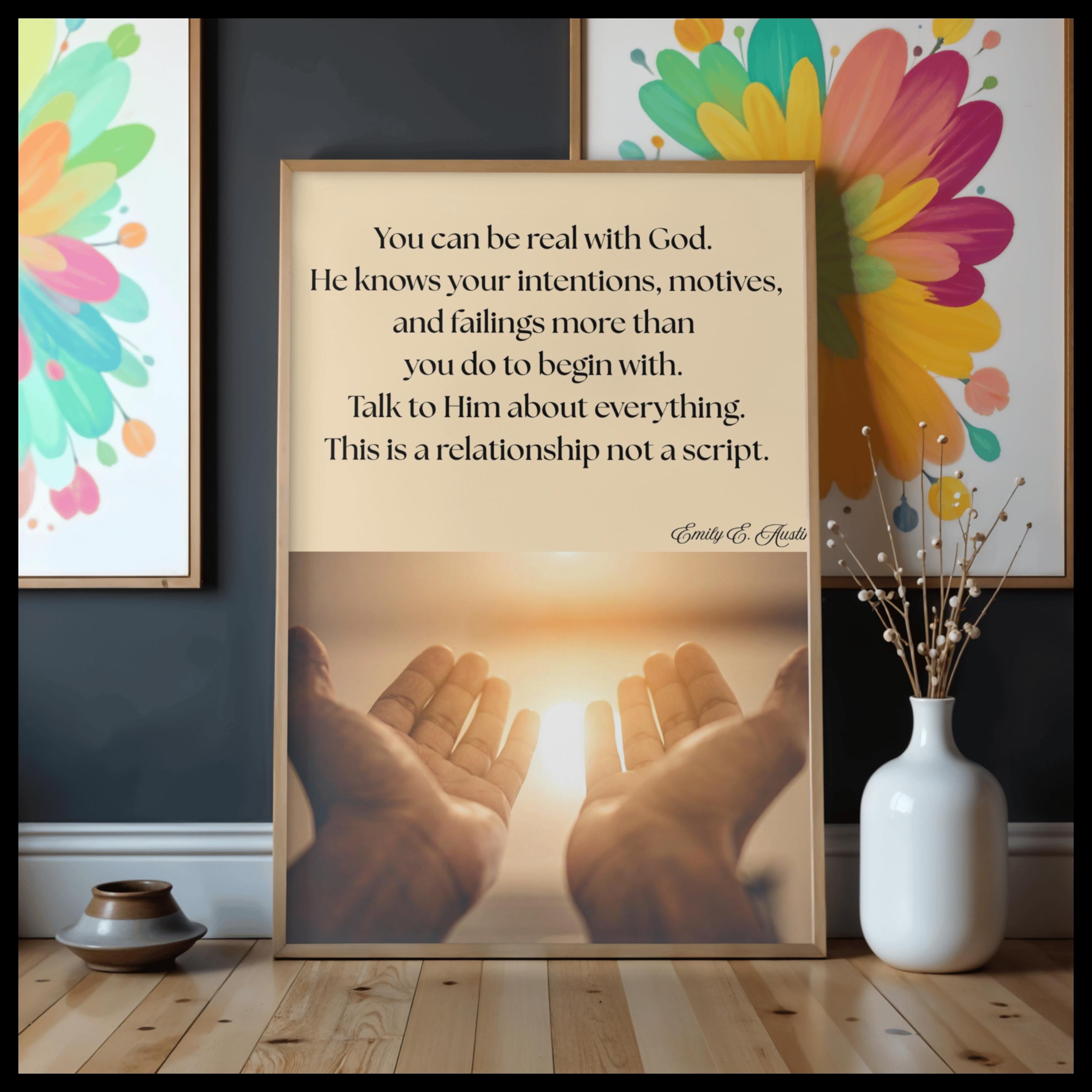 You Can Be Real printable, open hands design, spiritual quote wall art, digital download