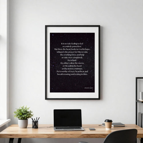 Calm the Storm wall art, dark sky with stars design, spiritual quote, digital download poster