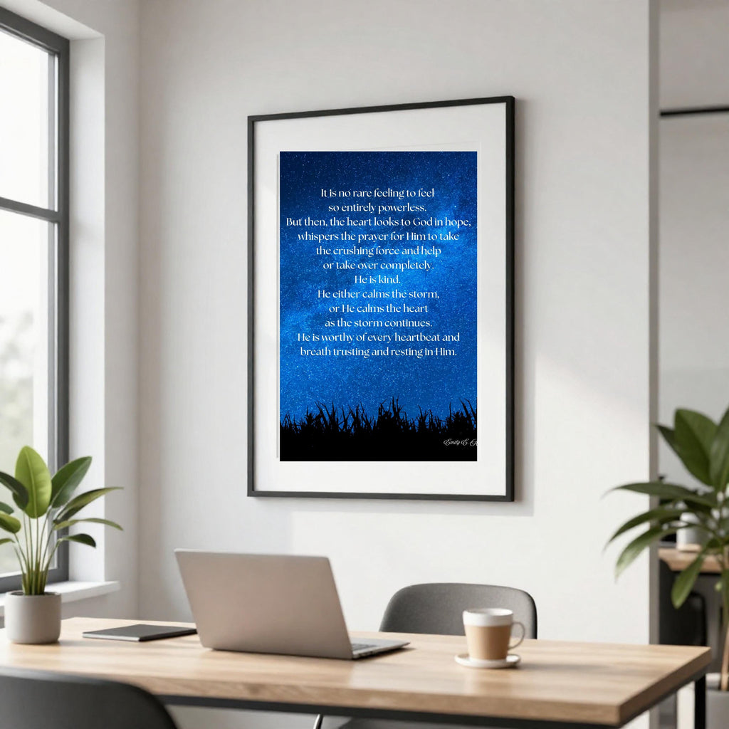 Calm the Storm wall art, night sky design, spiritual quote, digital download poster