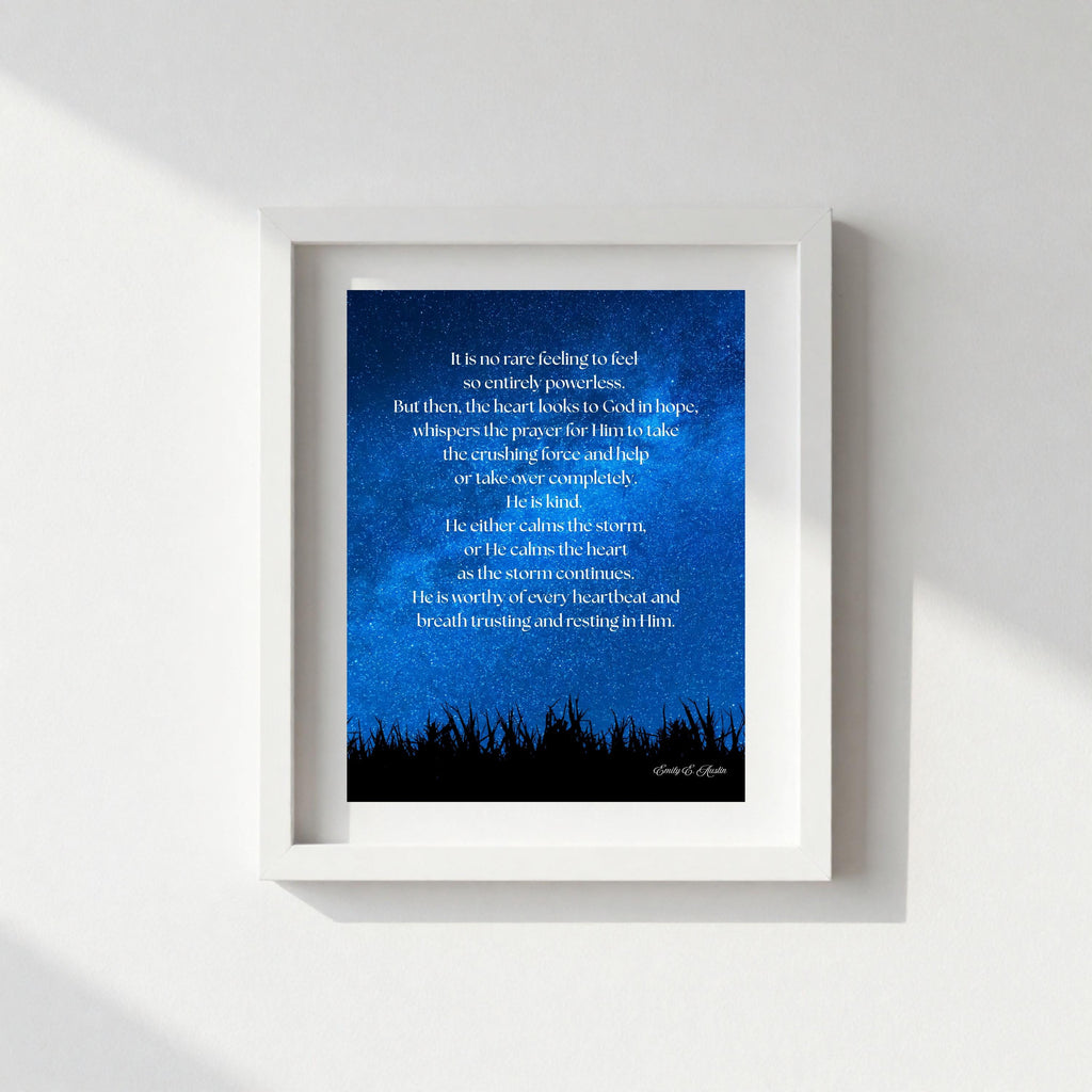 Calm the Storm wall art, night sky design, spiritual quote, digital download poster