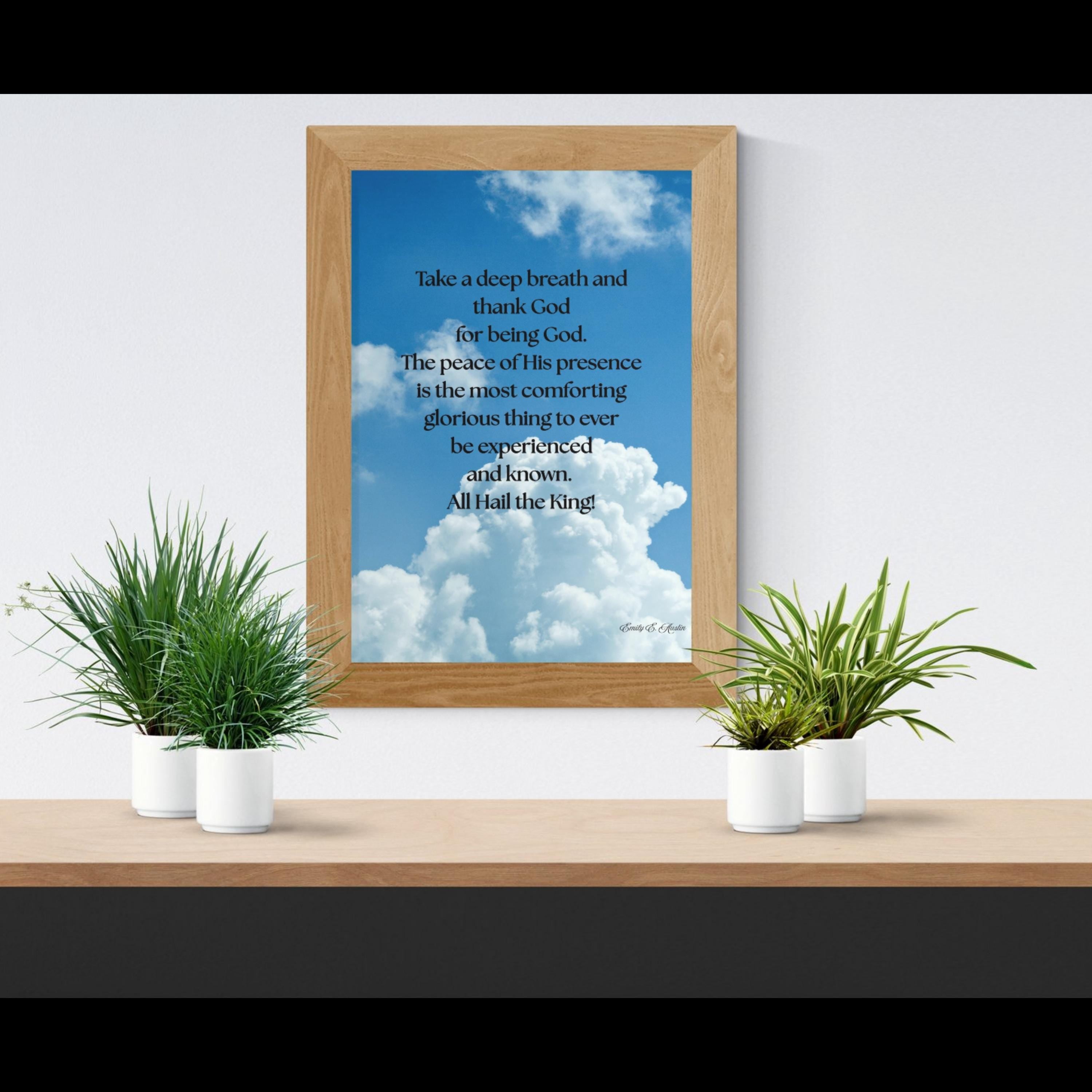 Take a Breath meditation poster, clouds design, spiritual wall art digital download