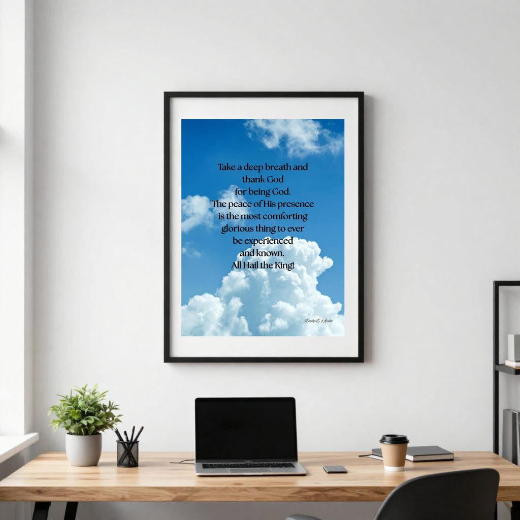 Take a Breath meditation poster, clouds design, spiritual wall art digital download