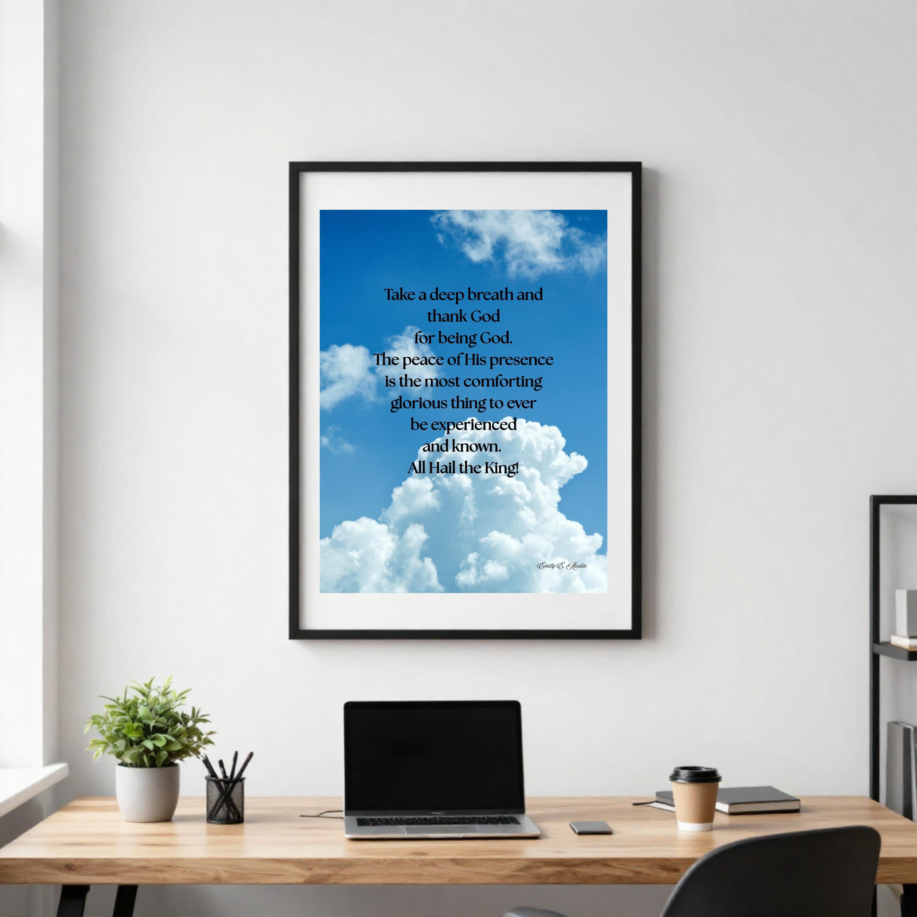 Take a Breath meditation poster, clouds design, spiritual wall art digital download