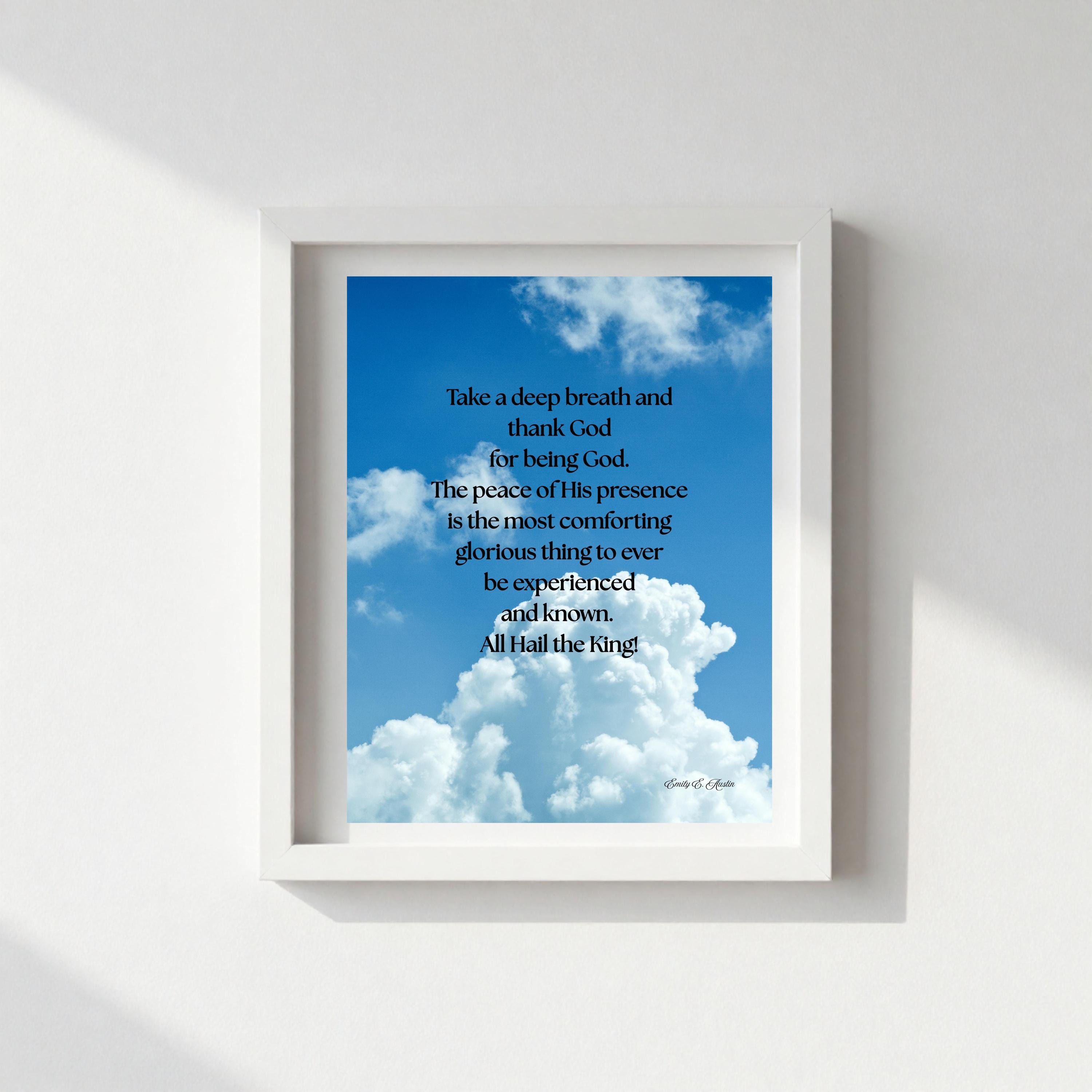Take a Breath meditation poster, clouds design, spiritual wall art digital download