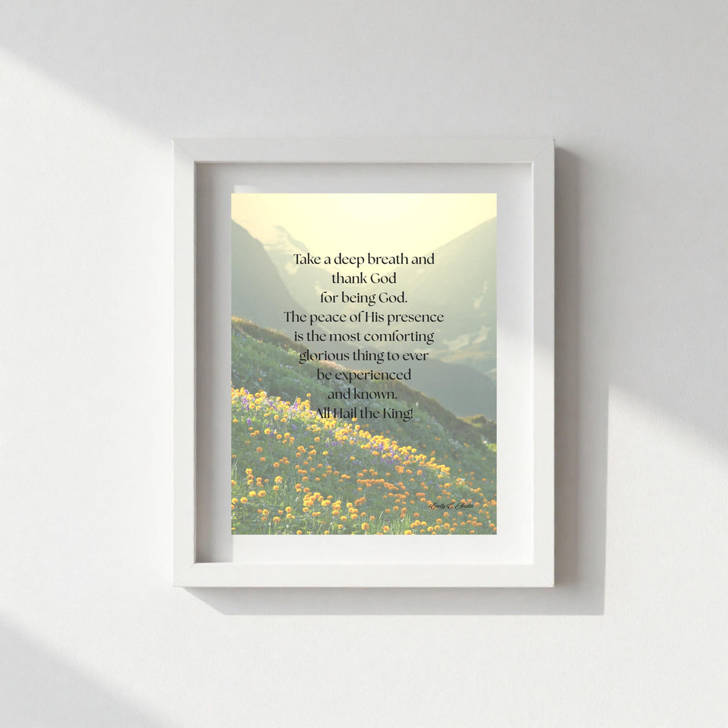 Take a Breath meditation poster, flower mountain design, digital download, mindfulness print