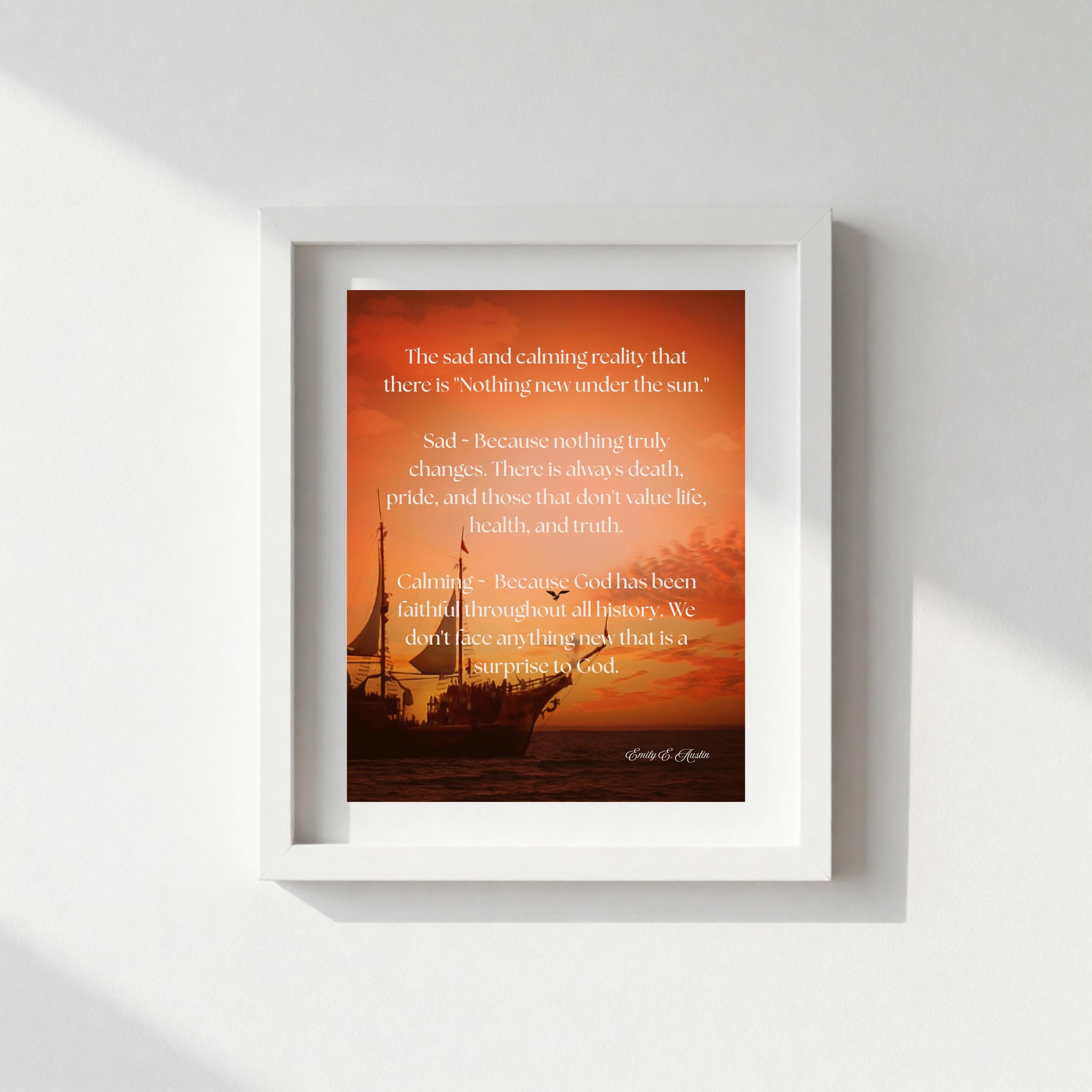 Ecclesiastes poster digital download, Nothing New Under the Sun, ship at sunset design, scripture art, printable wall decor