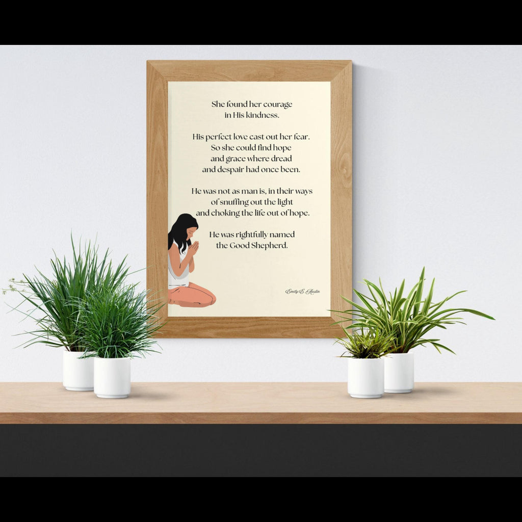 She Found Her Courage wall art, prayer design, digital download poster, meditation quote decor