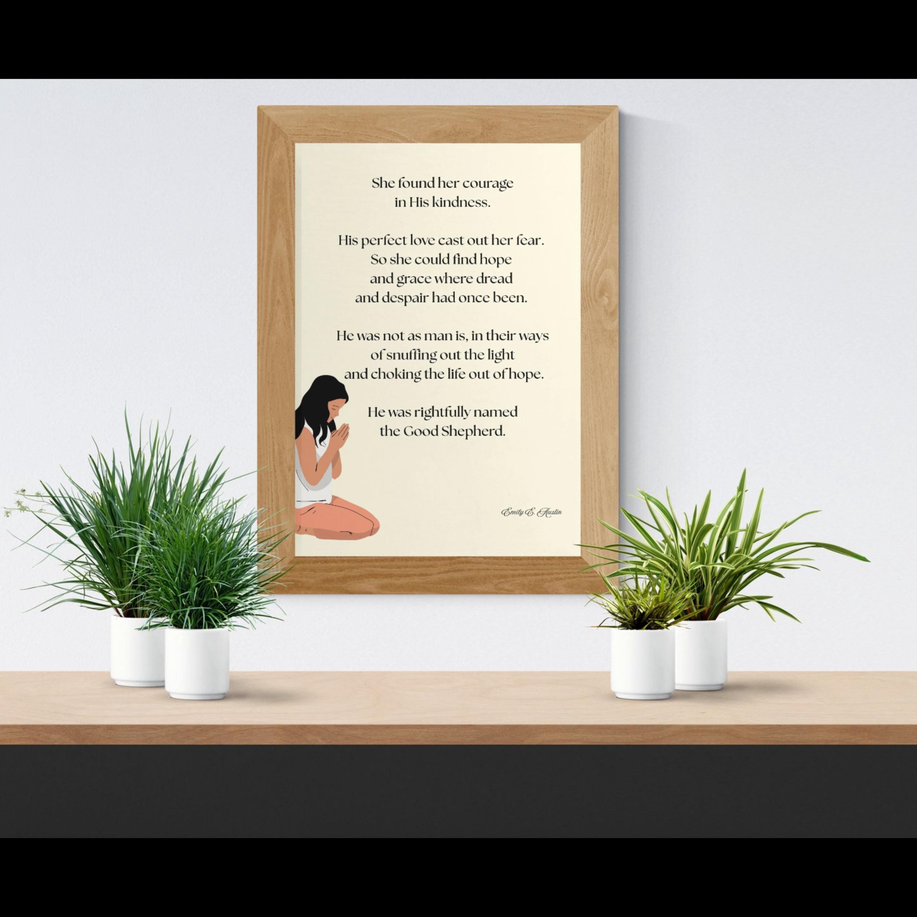 She Found Her Courage wall art, prayer design, digital download poster, meditation quote decor