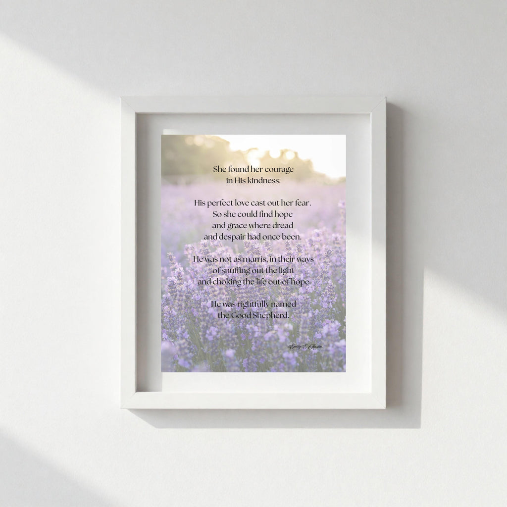She Found Her Courage printable wall art, purple flowers, digital download, meditation quote decor