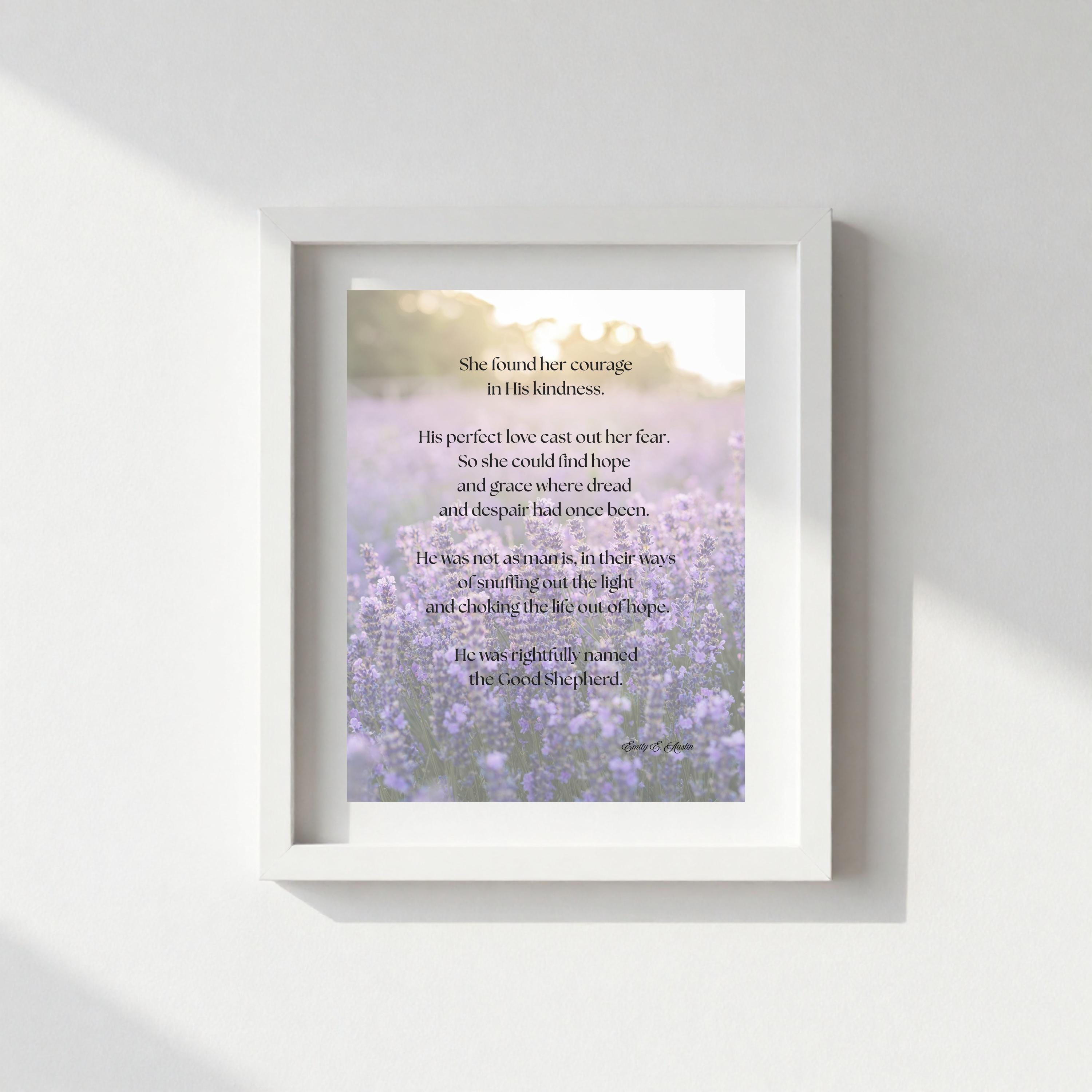 She Found Her Courage printable wall art, purple flowers, digital download, meditation quote decor