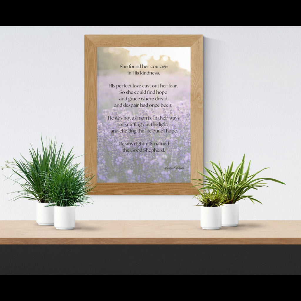 She Found Her Courage printable wall art, purple flowers, digital download, meditation quote decor