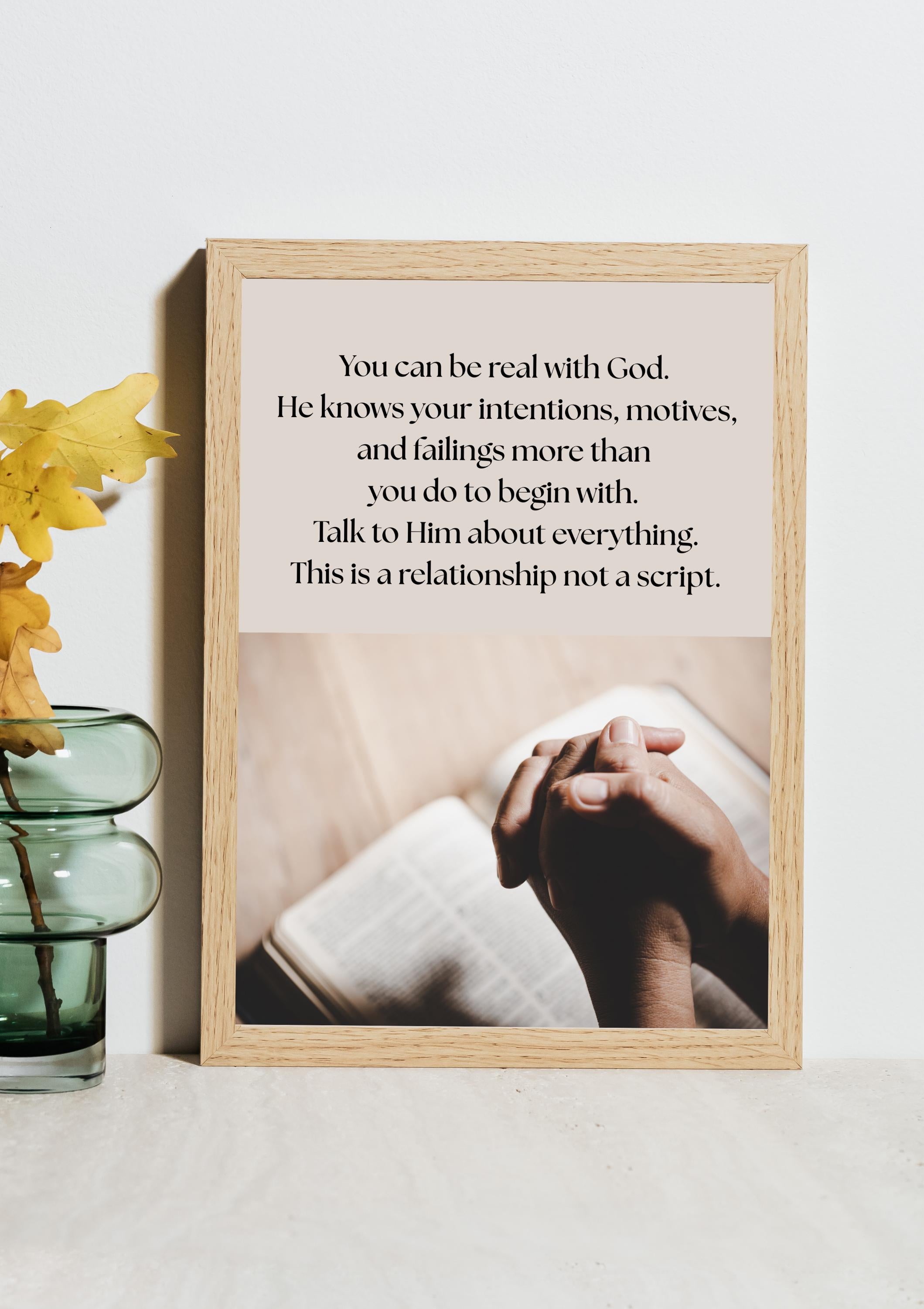 You Can Be Real printable, praying hands spiritual quote wall art, digital download