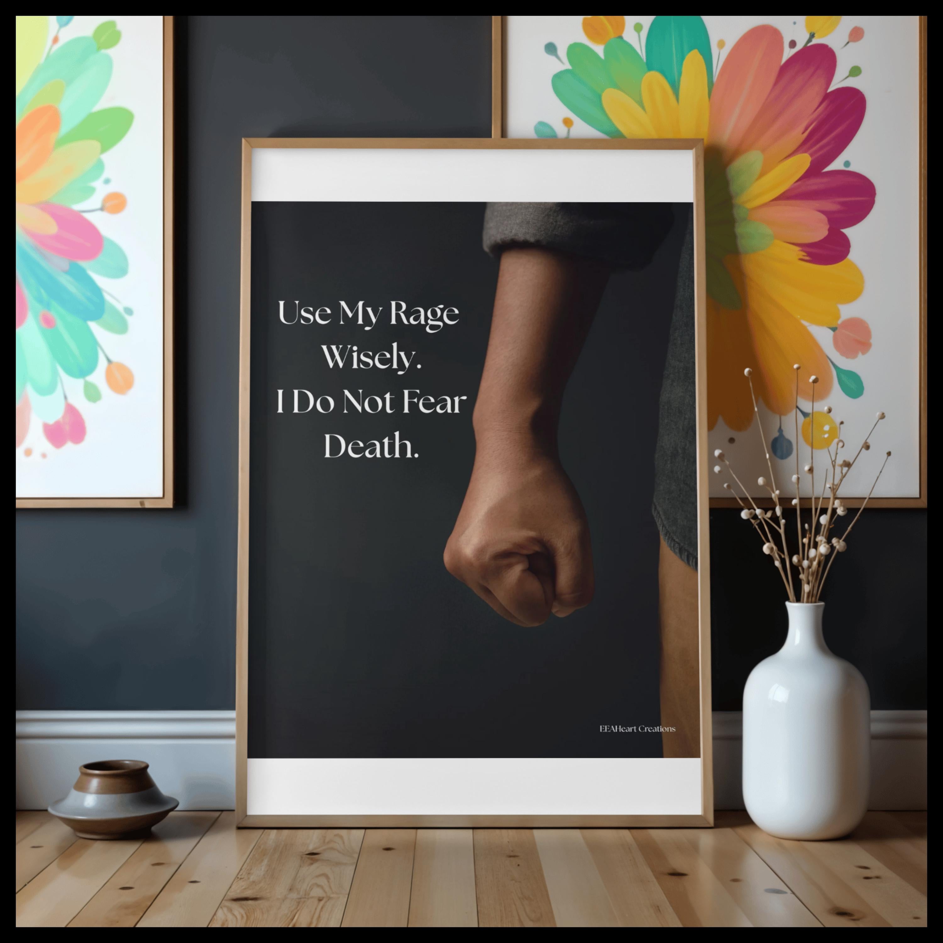 Motivational Wall Art, Use My Rage Wisely, fist design, Printable Poster