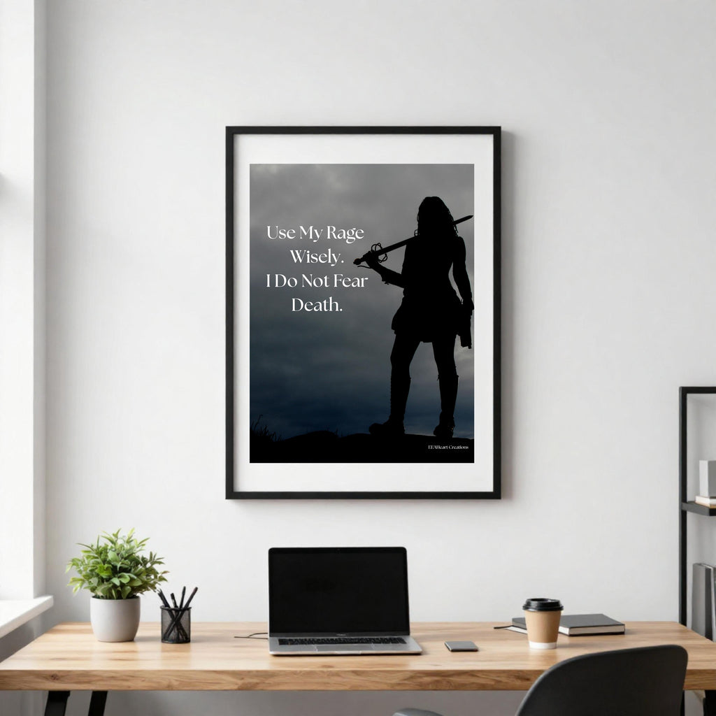 Motivational Wall Art - Use My Rage Wisely, girl with sword design, Printable Poster