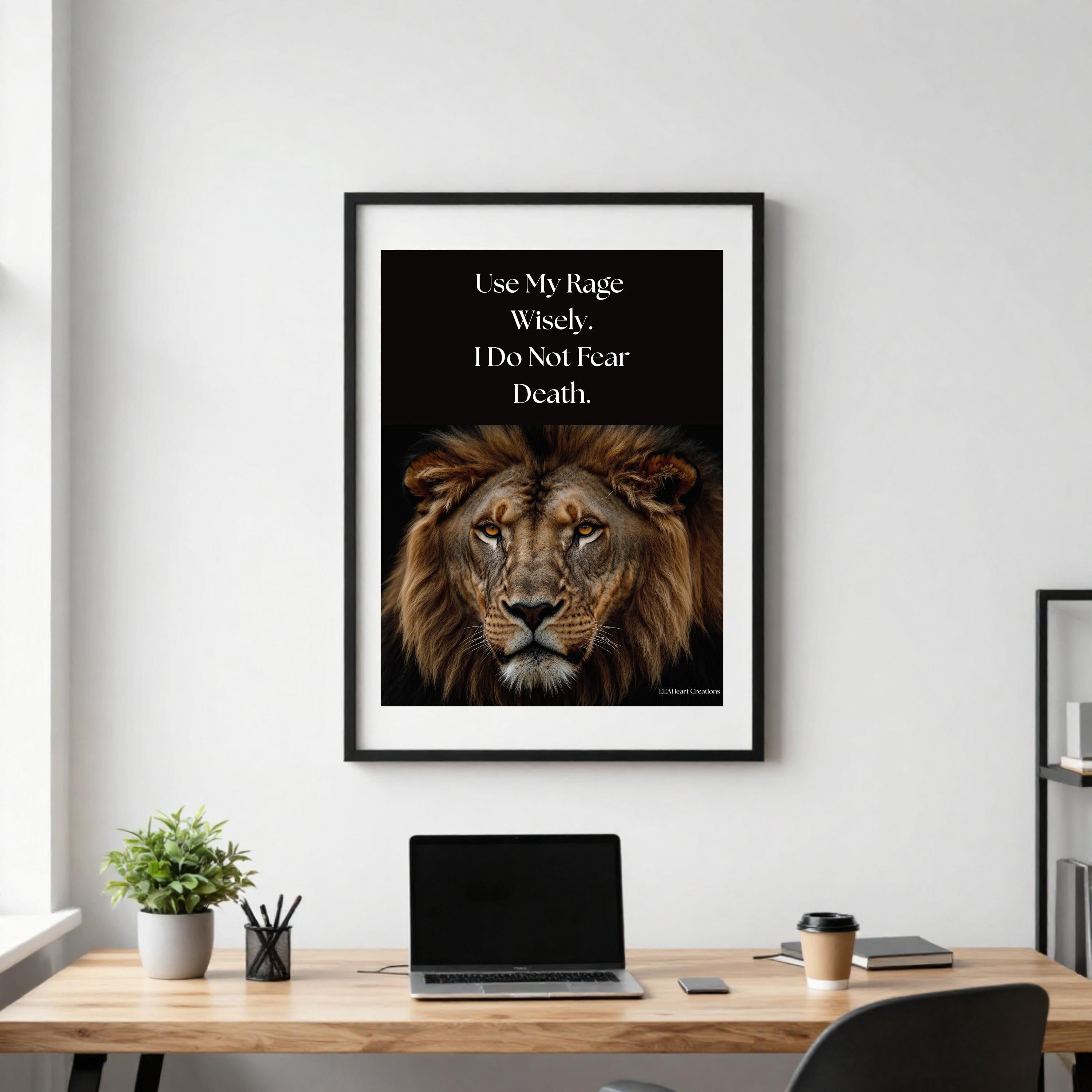 Motivational Wall Art, Use My Rage Wisely, lion design, Printable Poster