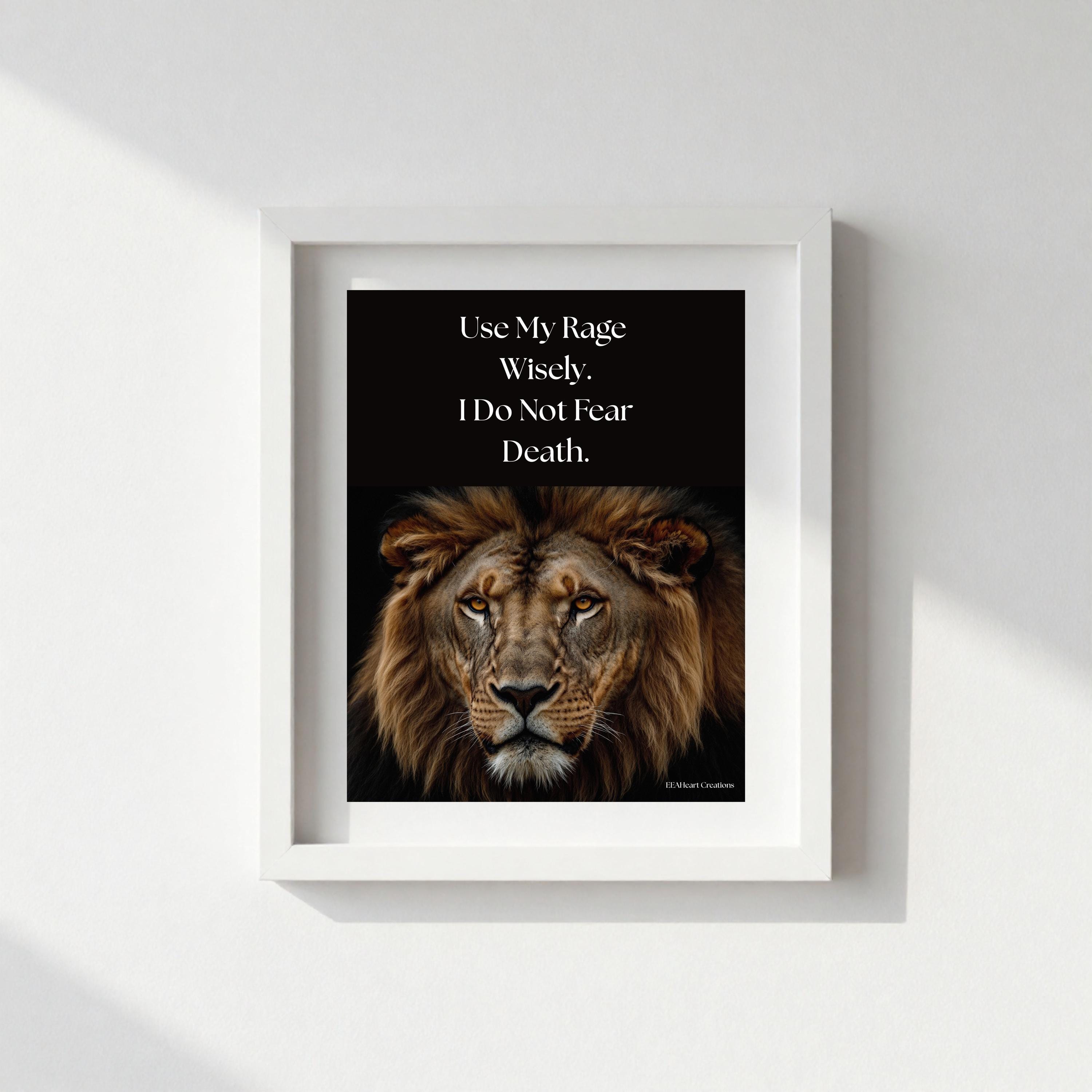 Motivational Wall Art, Use My Rage Wisely, lion design, Printable Poster