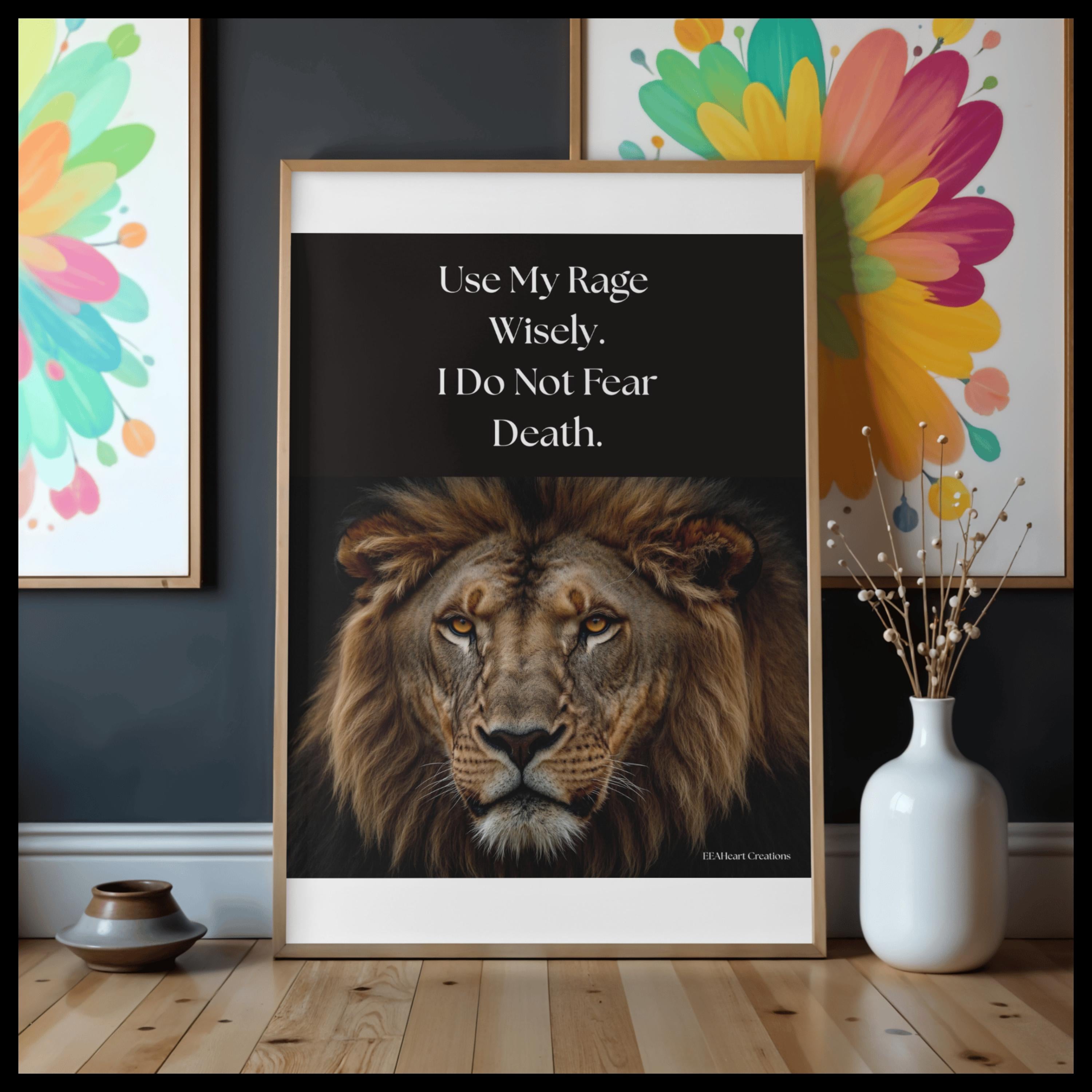 Motivational Wall Art, Use My Rage Wisely, lion design, Printable Poster