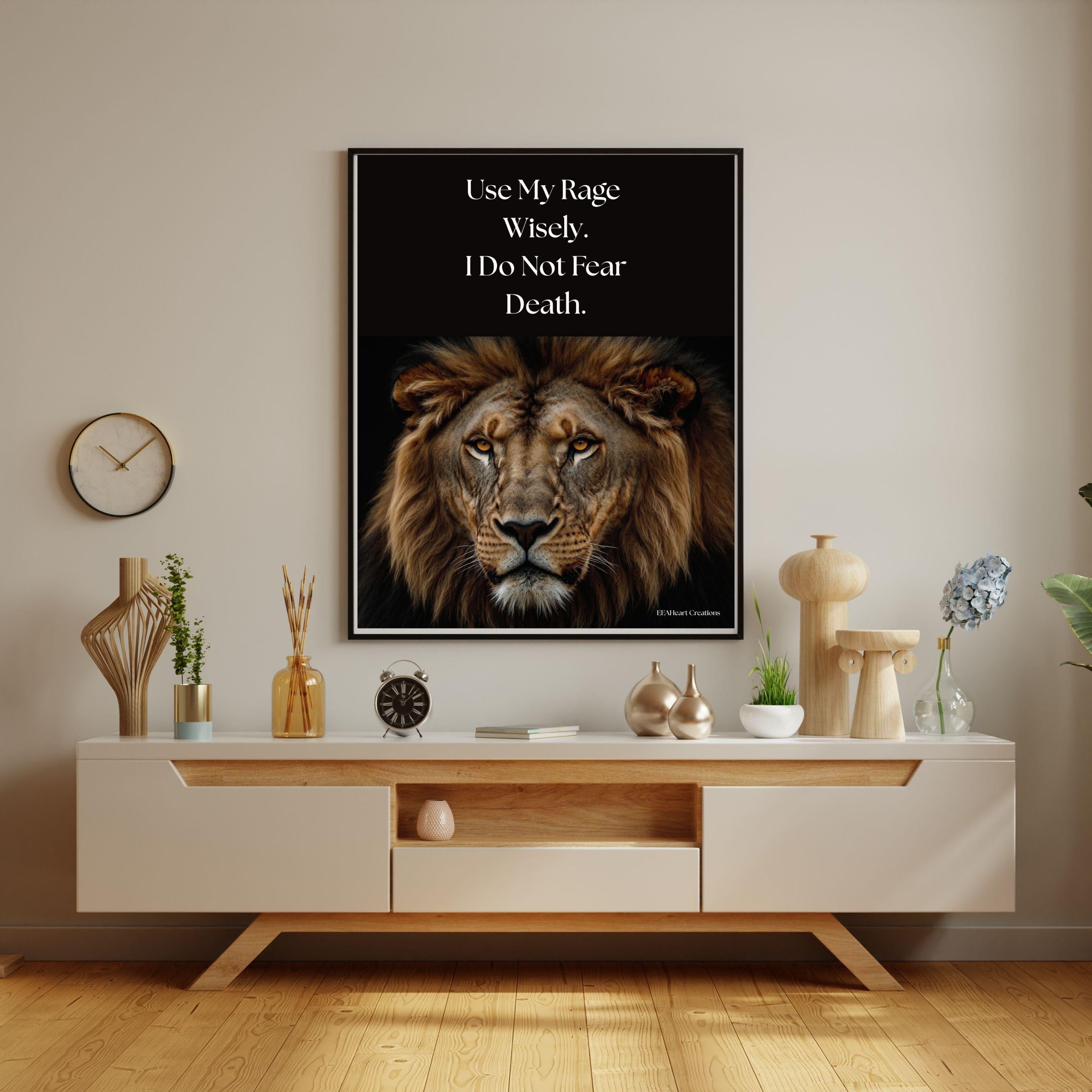 Motivational Wall Art, Use My Rage Wisely, lion design, Printable Poster