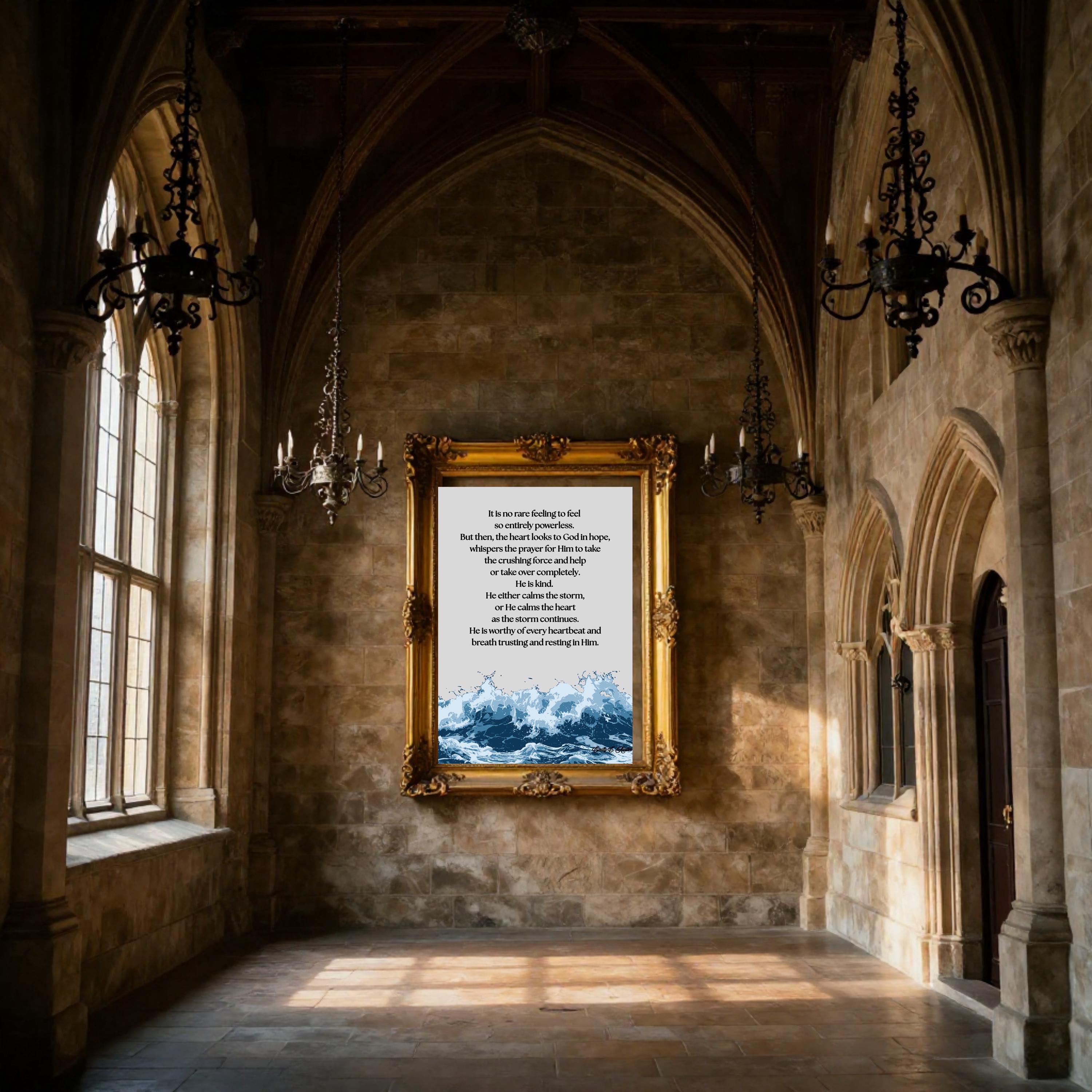 Calm the Storm wall art, Raging Sea design, spiritual quote, digital download poster