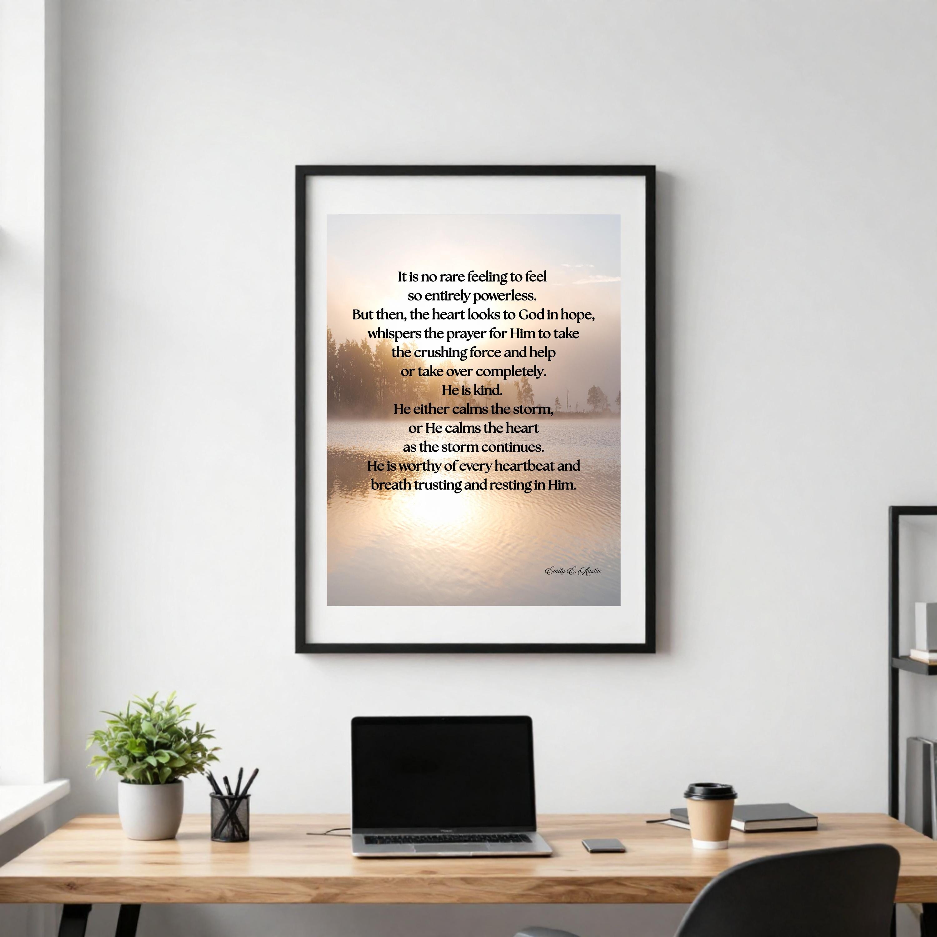 Calm the Storm wall art, quiet lake design, spiritual quote, digital download poster