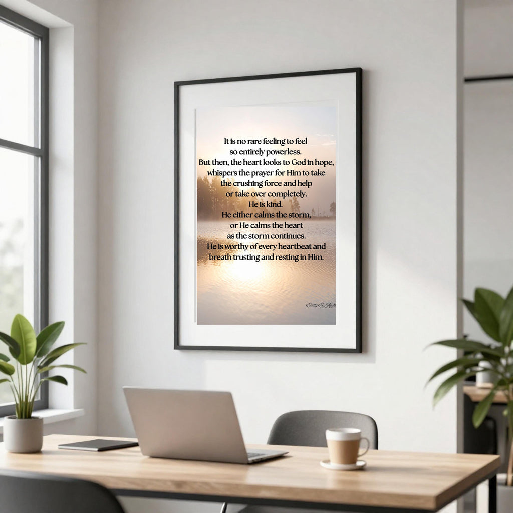 Calm the Storm wall art, quiet lake design, spiritual quote, digital download poster