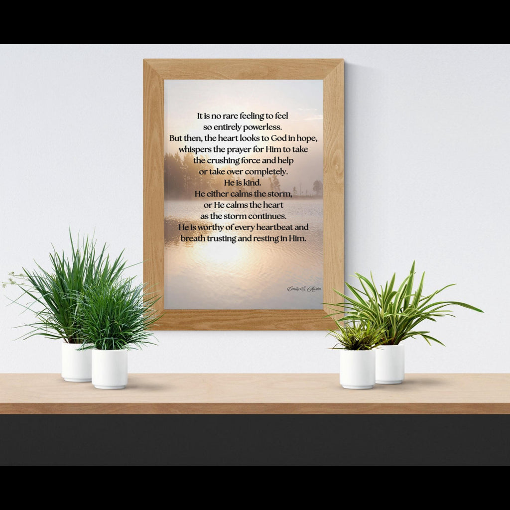 Calm the Storm wall art, quiet lake design, spiritual quote, digital download poster
