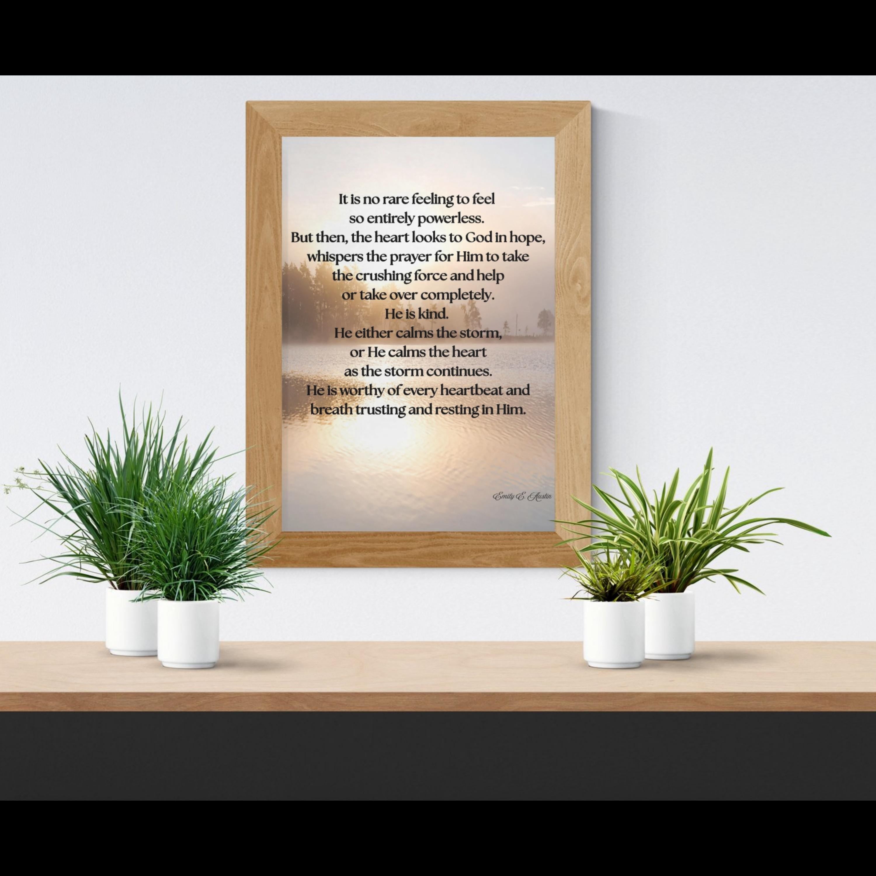 Calm the Storm wall art, quiet lake design, spiritual quote, digital download poster