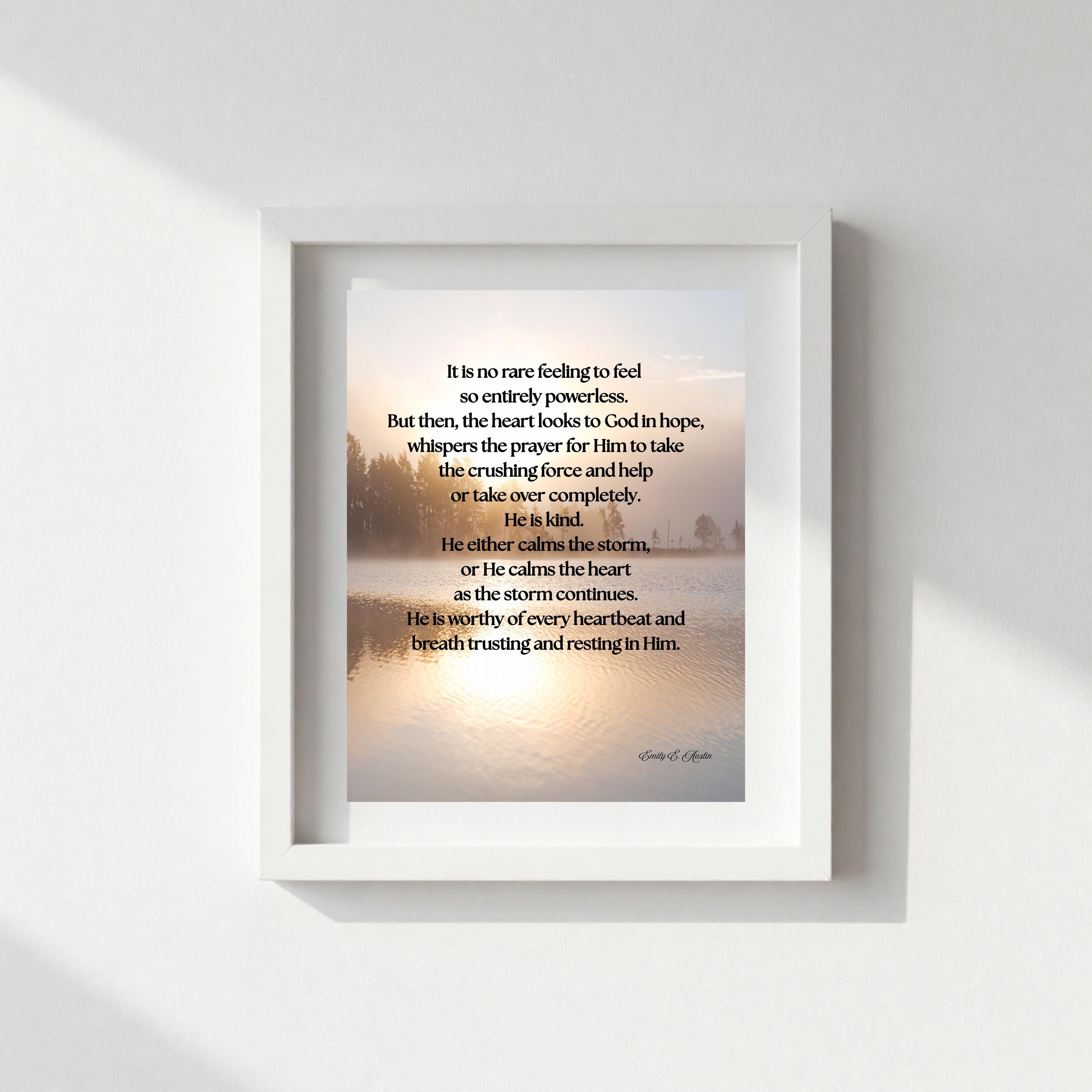 Calm the Storm wall art, quiet lake design, spiritual quote, digital download poster