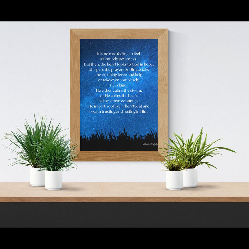 Calm the Storm wall art, night sky design, spiritual quote, digital download poster