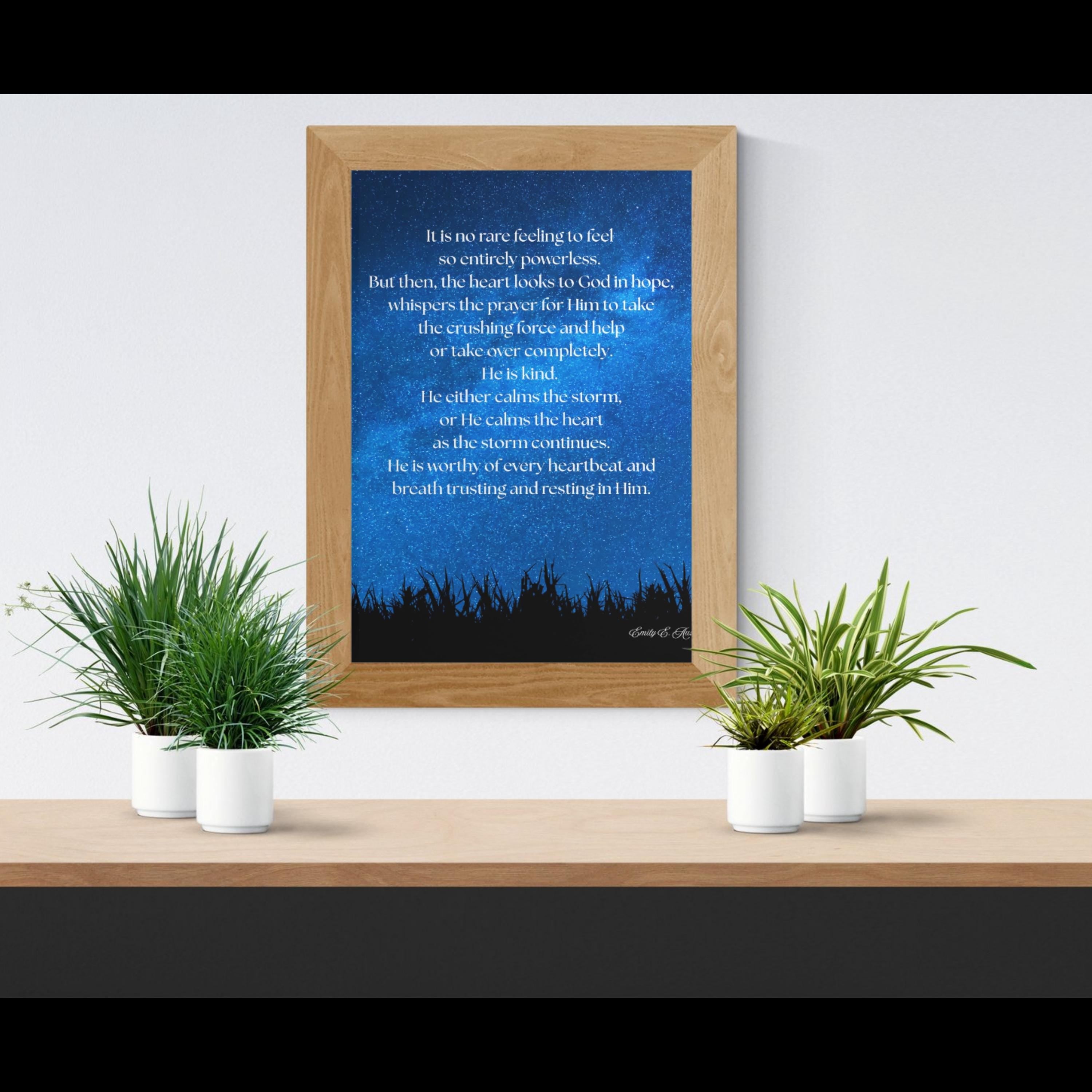 Calm the Storm wall art, night sky design, spiritual quote, digital download poster