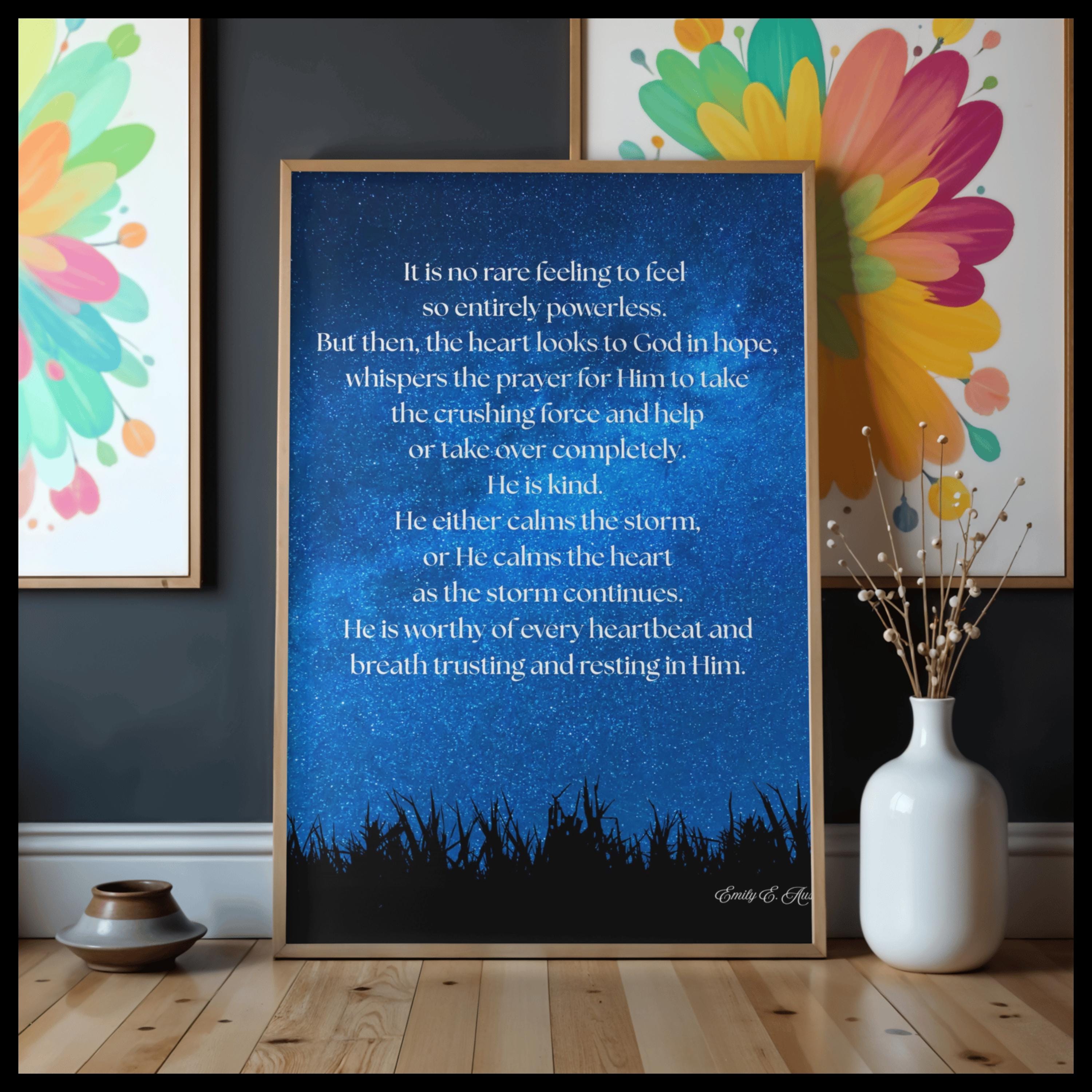 Calm the Storm wall art, night sky design, spiritual quote, digital download poster