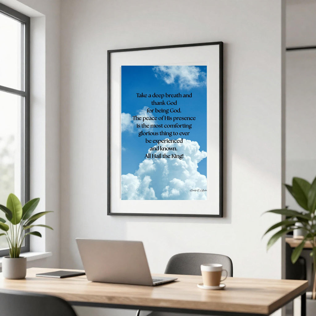 Take a Breath meditation poster, clouds design, spiritual wall art digital download
