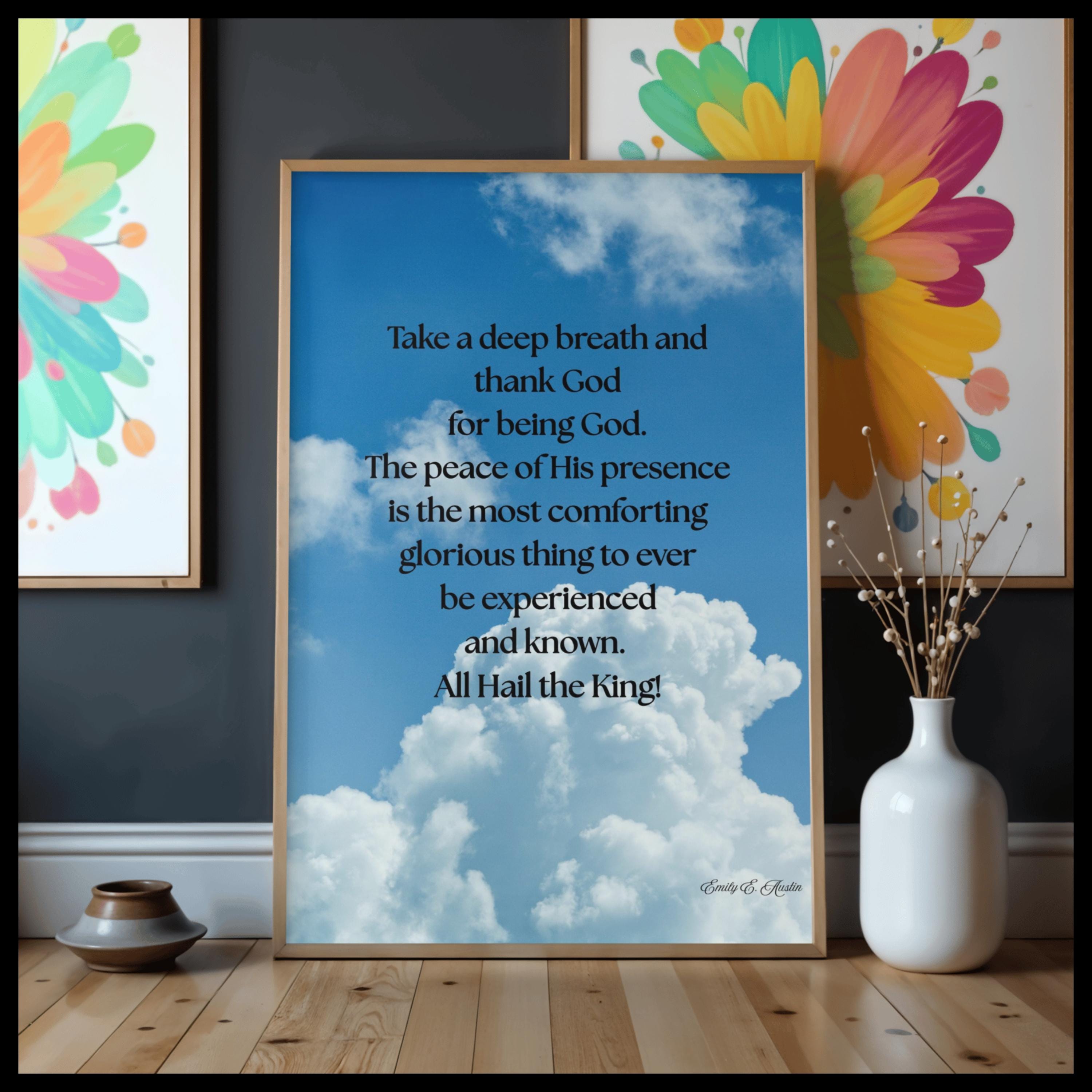 Take a Breath meditation poster, clouds design, spiritual wall art digital download