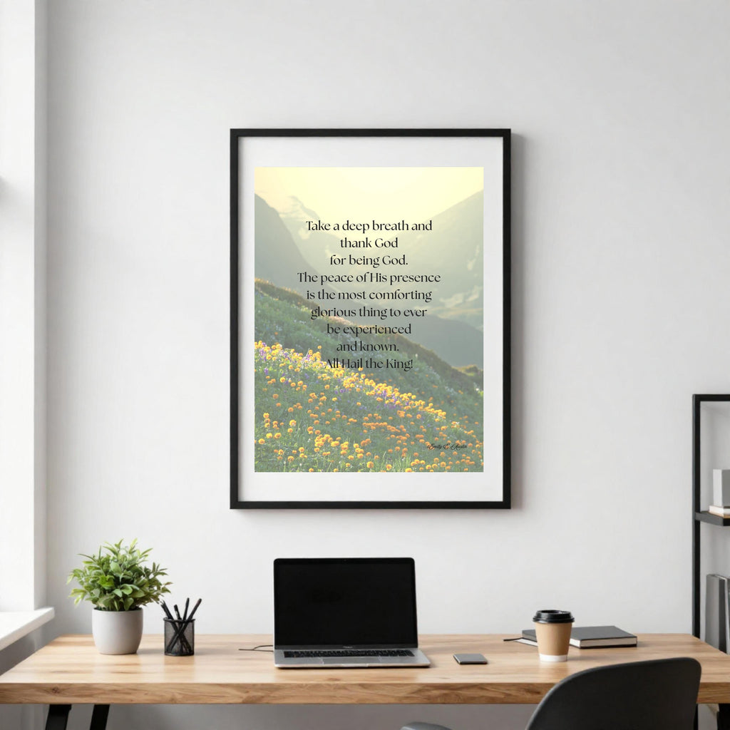 Take a Breath meditation poster, flower mountain design, digital download, mindfulness print