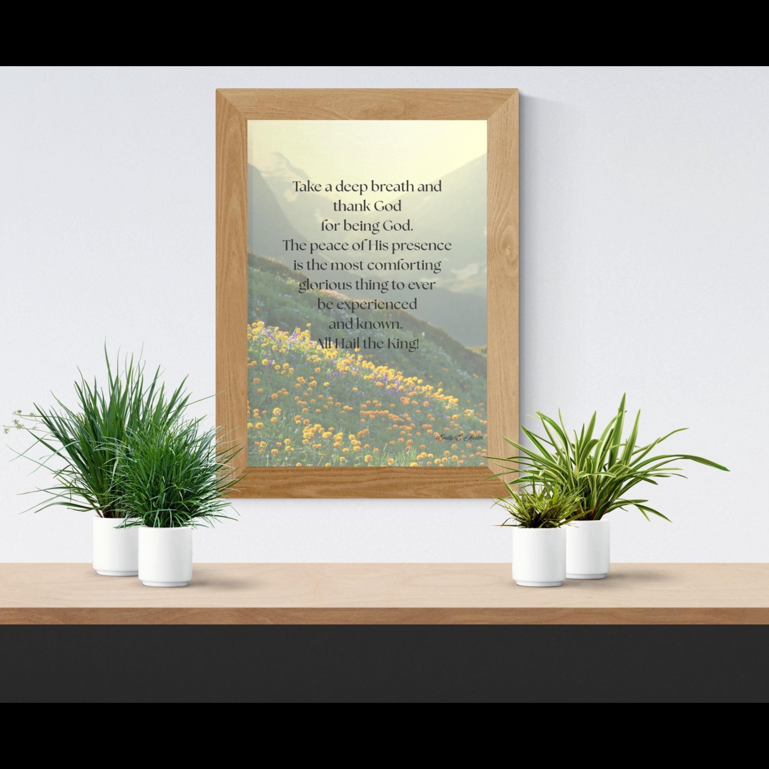 Take a Breath meditation poster, flower mountain design, digital download, mindfulness print