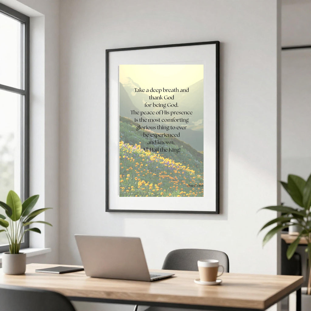 Take a Breath meditation poster, flower mountain design, digital download, mindfulness print