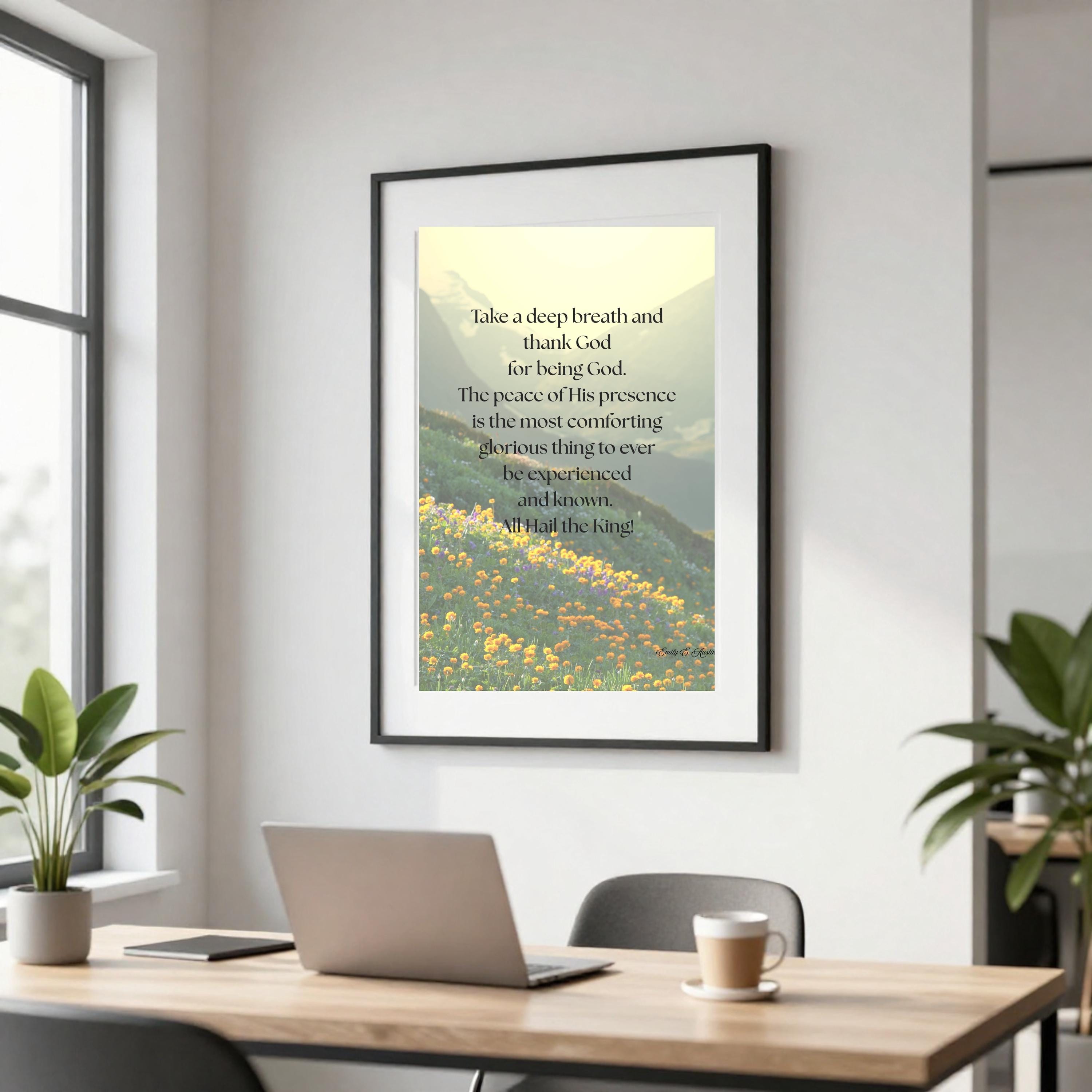 Take a Breath meditation poster, flower mountain design, digital download, mindfulness print