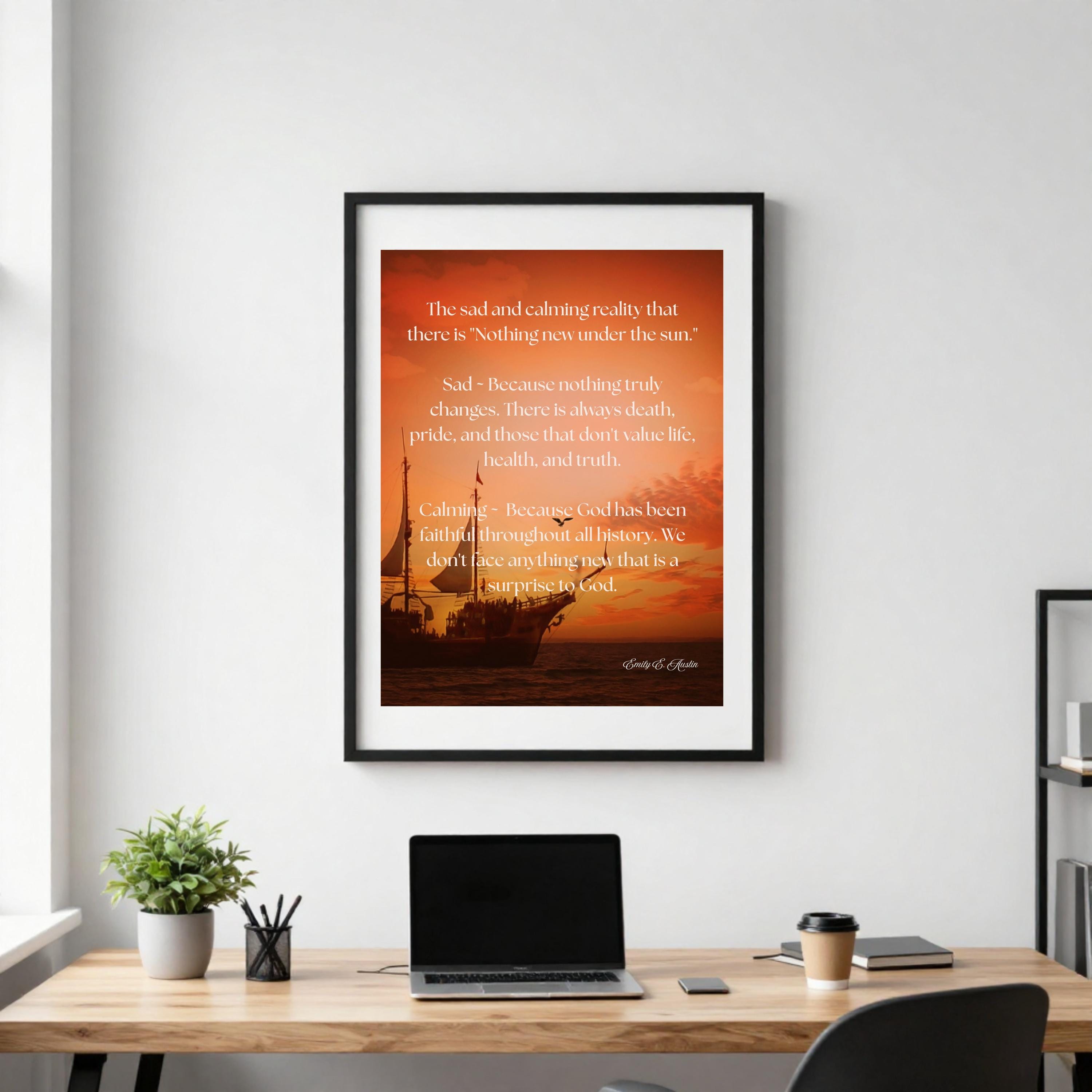Ecclesiastes poster digital download, Nothing New Under the Sun, ship at sunset design, scripture art, printable wall decor