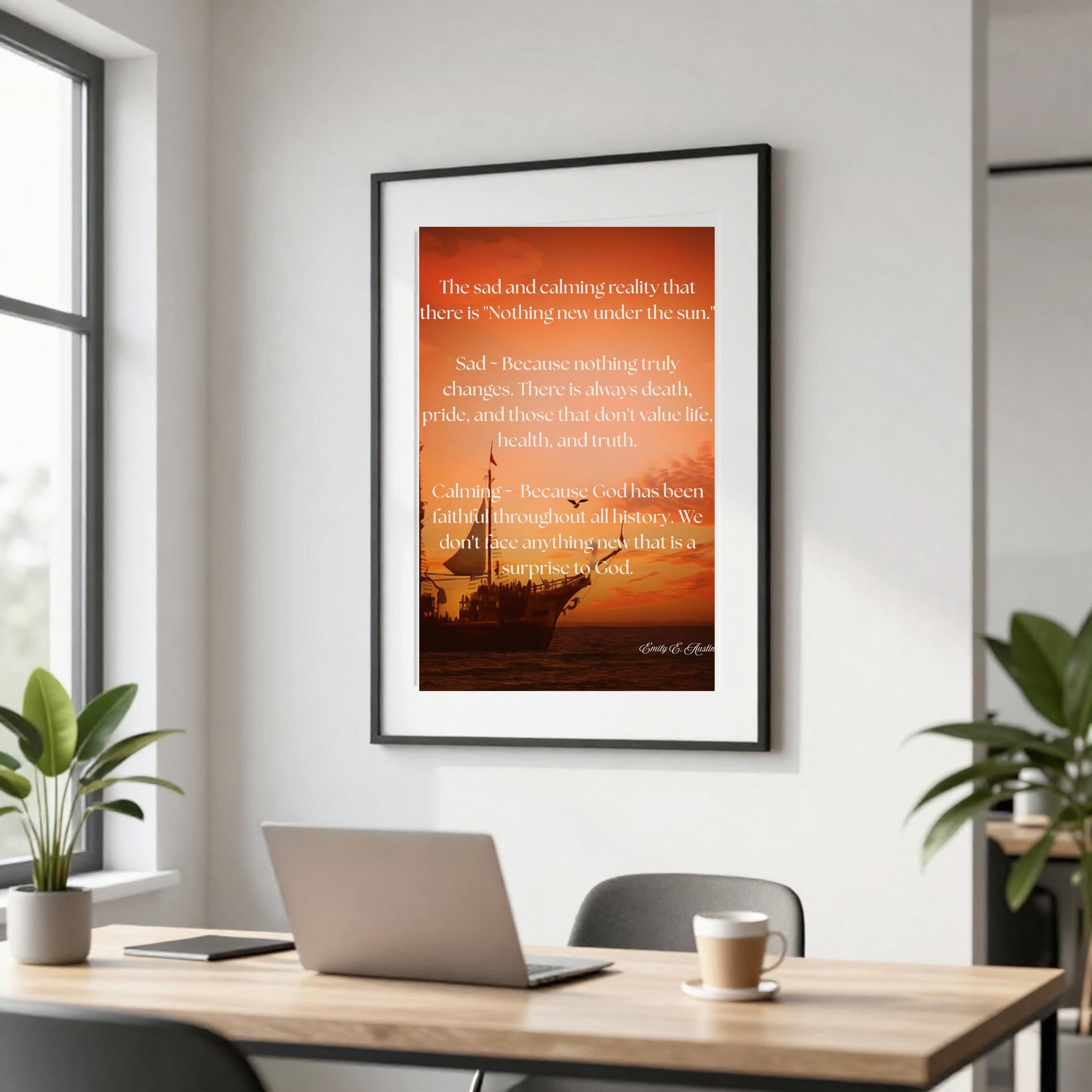 Ecclesiastes poster digital download, Nothing New Under the Sun, ship at sunset design, scripture art, printable wall decor