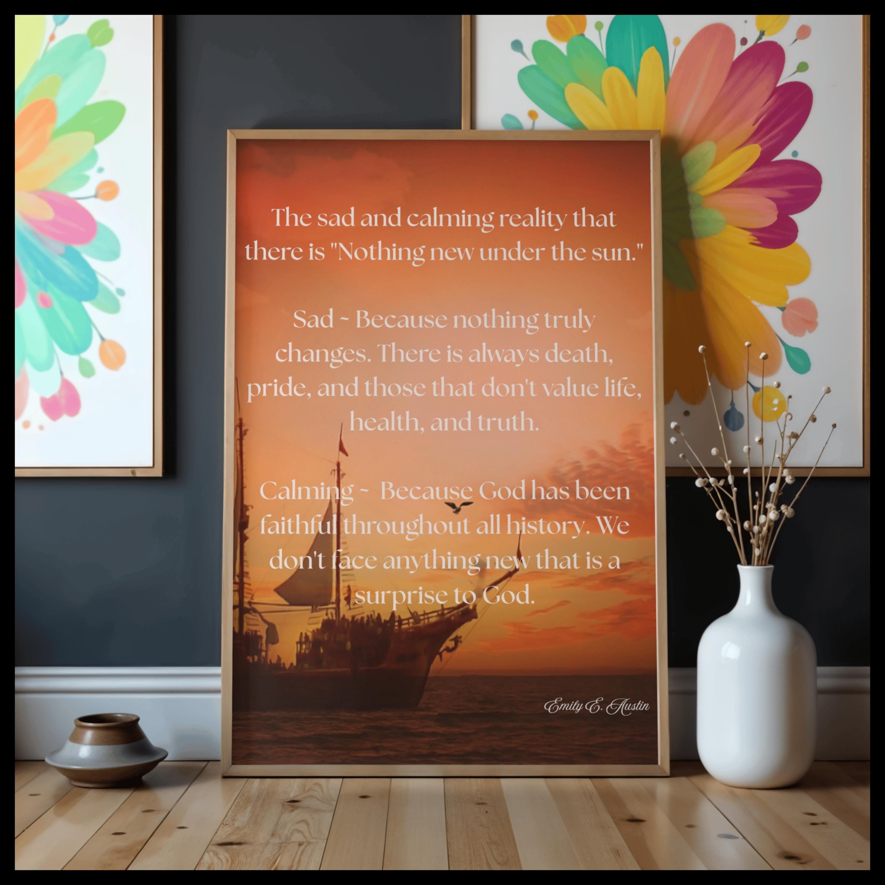 Ecclesiastes poster digital download, Nothing New Under the Sun, ship at sunset design, scripture art, printable wall decor