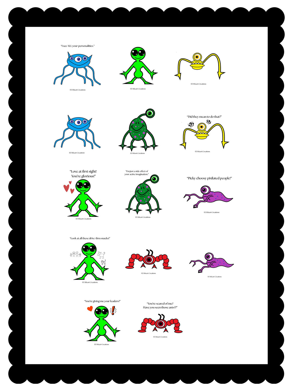 Alien Stickers, digital download, decals, alien art