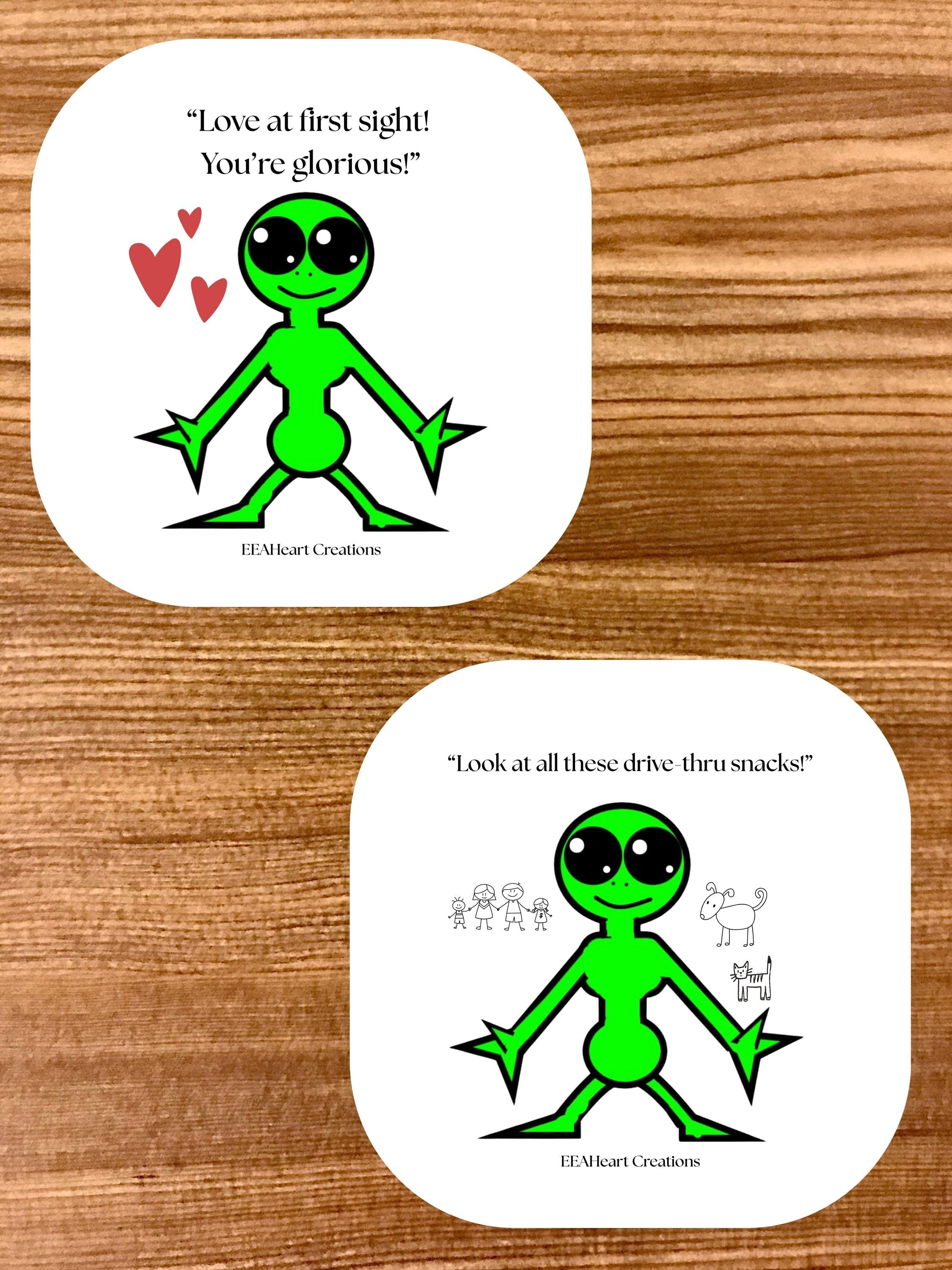 Alien Stickers, digital download, decals, alien art