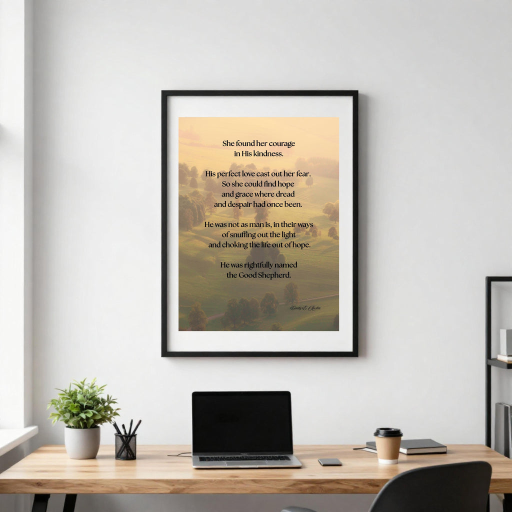 She Found Her Courage printable wall art, tree field design, digital download meditation poster