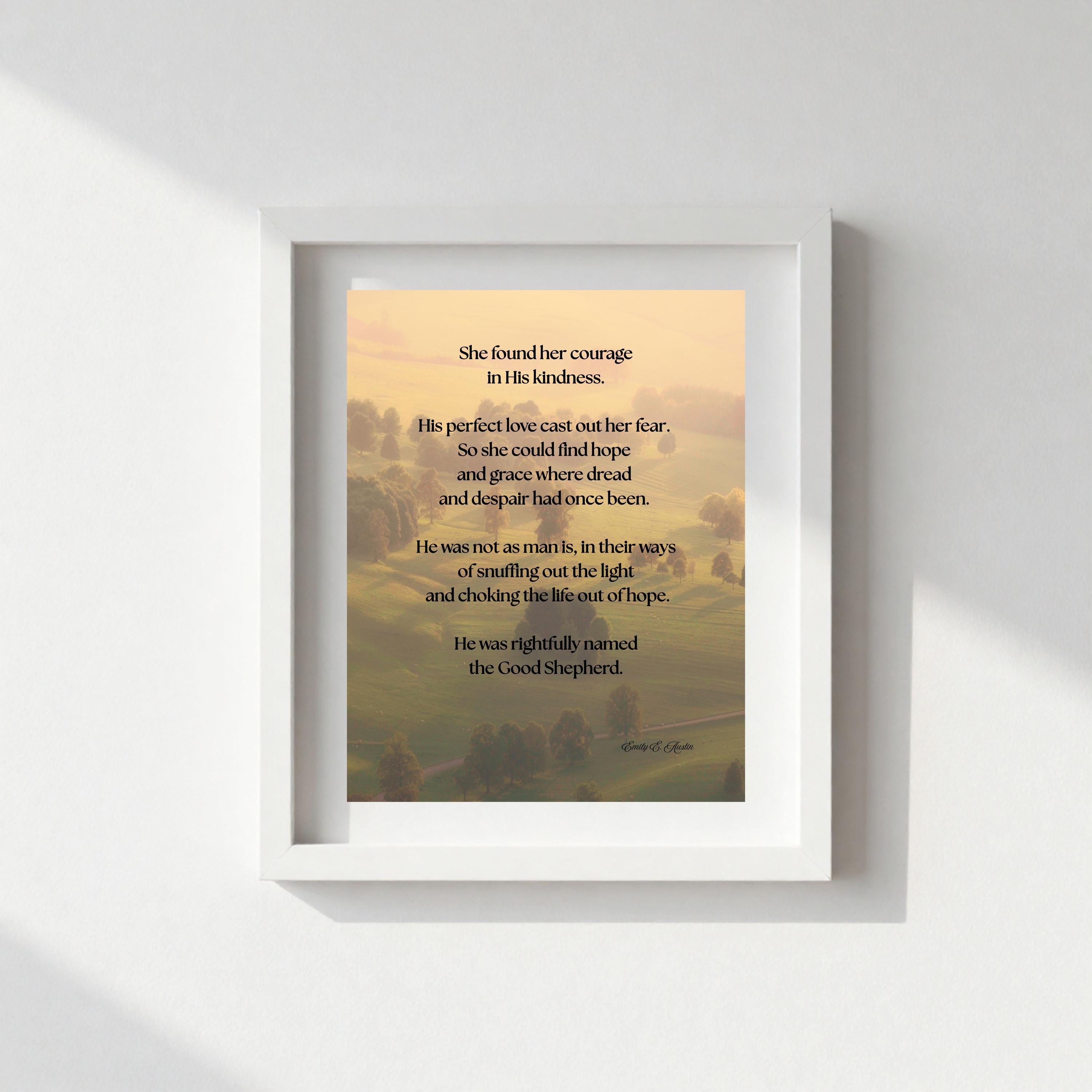 She Found Her Courage printable wall art, tree field design, digital download meditation poster