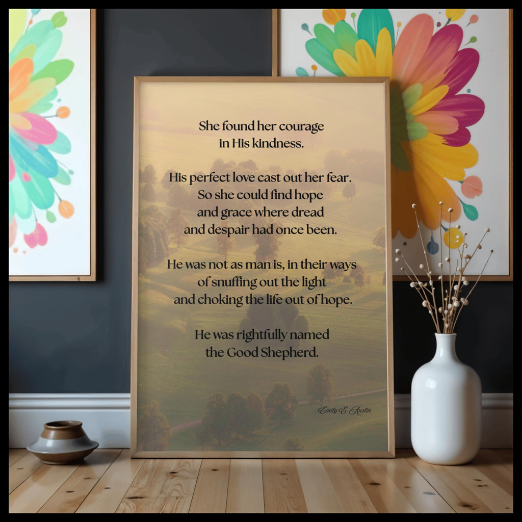 She Found Her Courage printable wall art, tree field design, digital download meditation poster