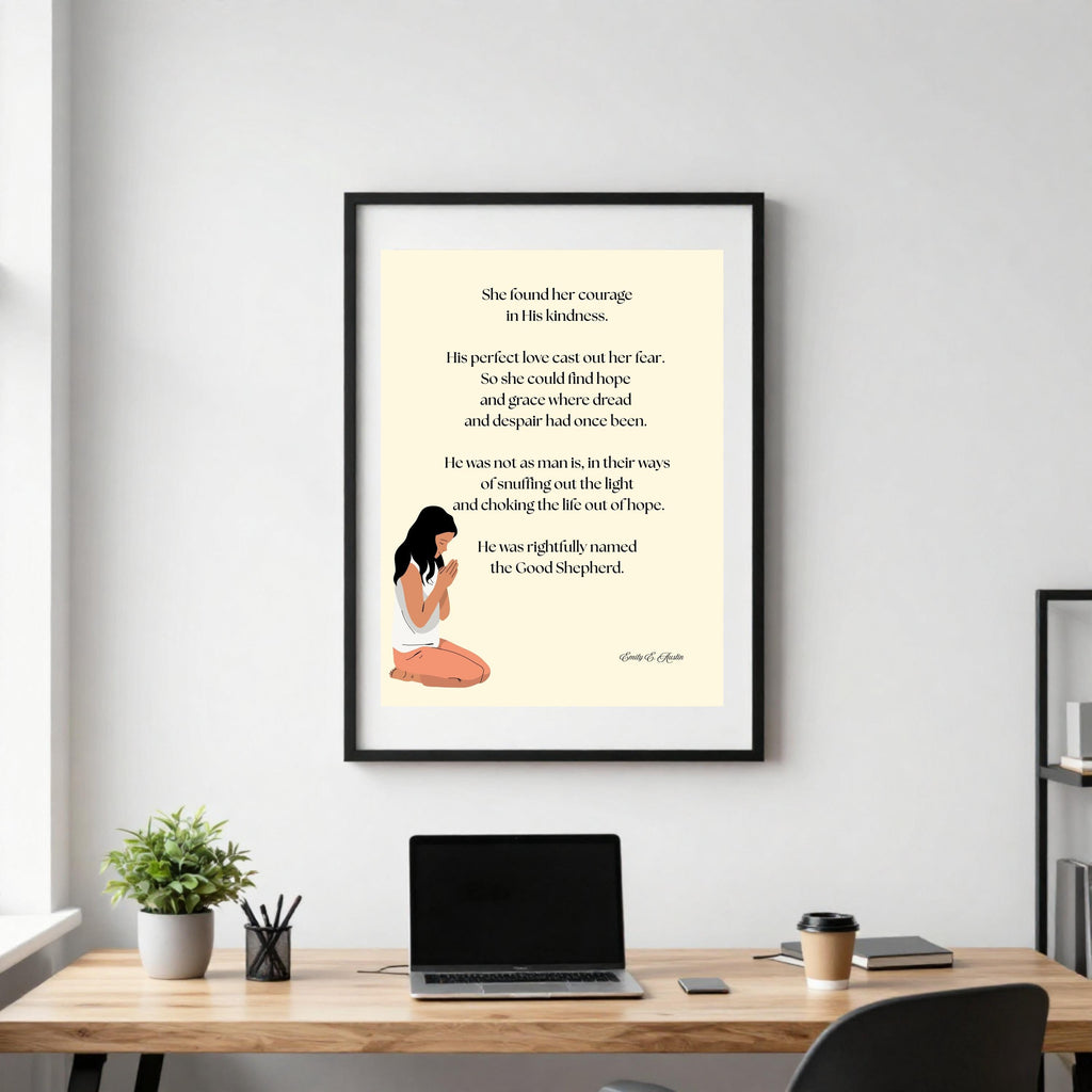 She Found Her Courage wall art, prayer design, digital download poster, meditation quote decor